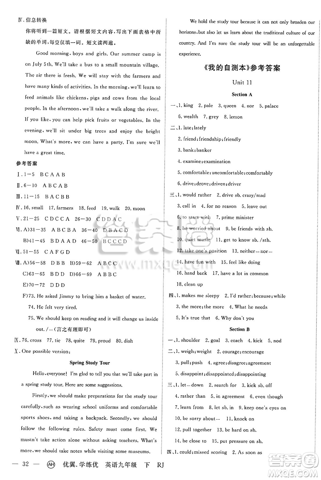 合肥工業(yè)大學(xué)出版社2025年春優(yōu)翼學(xué)練優(yōu)九年級(jí)英語(yǔ)下冊(cè)人教版安徽專(zhuān)版答案