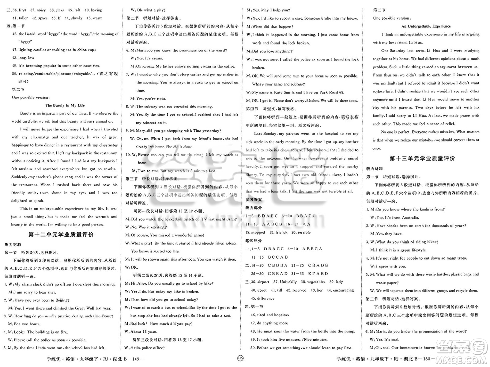 延邊大學(xué)出版社2025年春優(yōu)翼學(xué)練優(yōu)九年級英語下冊人教版湖北專版答案