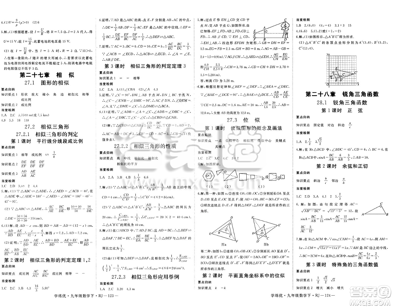 延邊大學(xué)出版社2025年春優(yōu)翼學(xué)練優(yōu)九年級(jí)數(shù)學(xué)下冊(cè)人教版答案