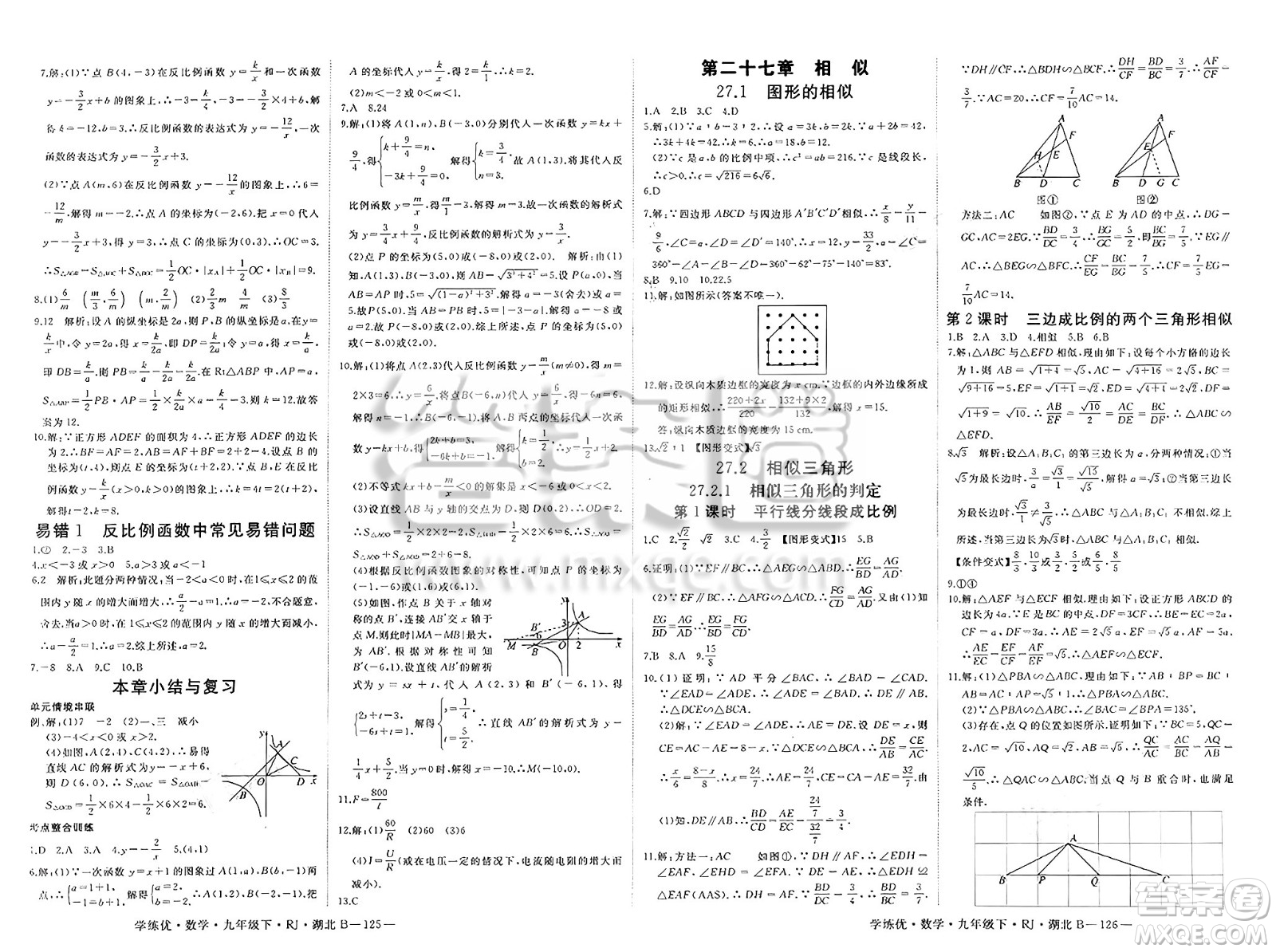 延邊大學(xué)出版社2025年春優(yōu)翼學(xué)練優(yōu)九年級(jí)數(shù)學(xué)下冊(cè)人教版湖北專版答案