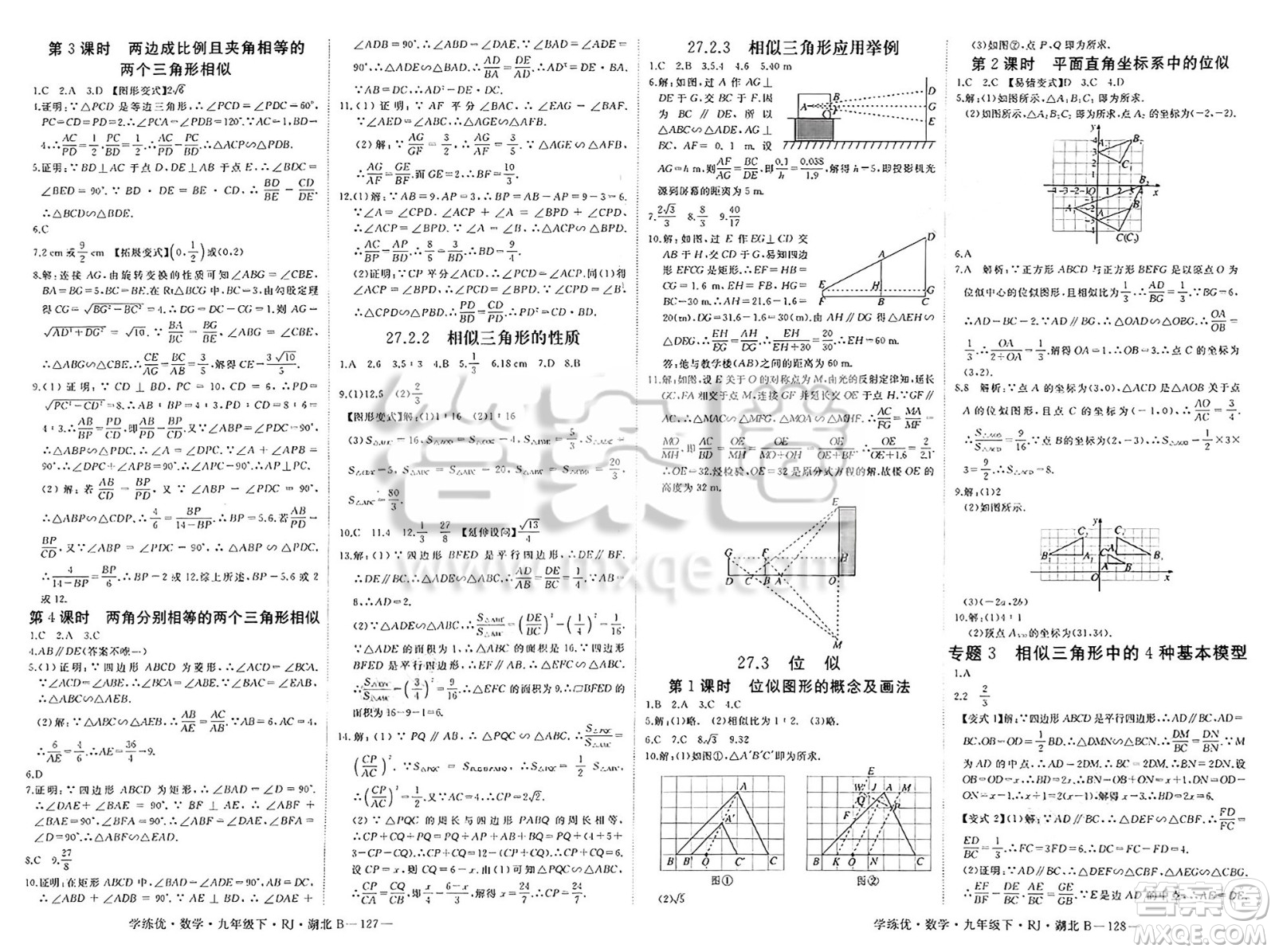 延邊大學(xué)出版社2025年春優(yōu)翼學(xué)練優(yōu)九年級(jí)數(shù)學(xué)下冊(cè)人教版湖北專版答案