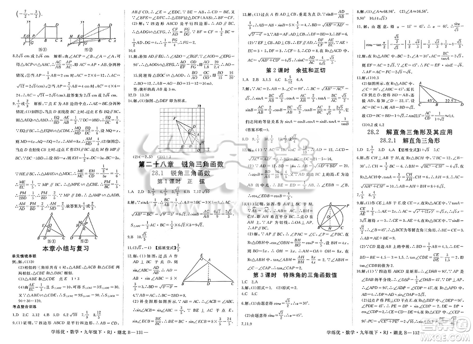 延邊大學(xué)出版社2025年春優(yōu)翼學(xué)練優(yōu)九年級(jí)數(shù)學(xué)下冊(cè)人教版湖北專版答案