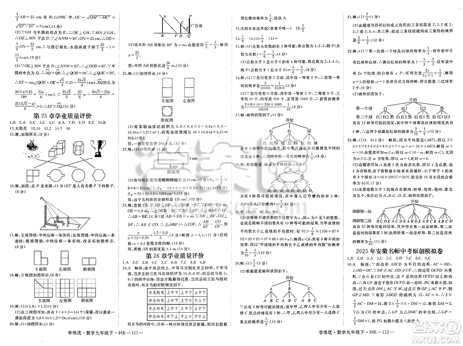 延邊大學(xué)出版社2025年春優(yōu)翼學(xué)練優(yōu)九年級(jí)數(shù)學(xué)下冊(cè)滬科版答案