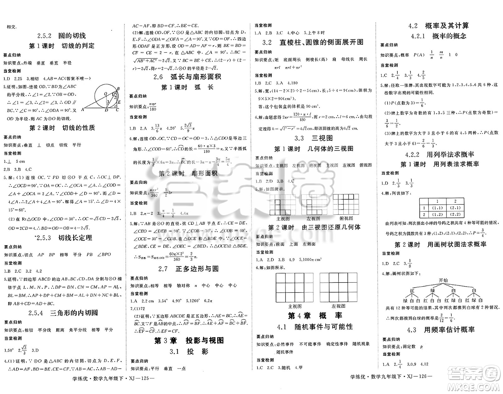 延邊大學(xué)出版社2025年春優(yōu)翼學(xué)練優(yōu)九年級(jí)數(shù)學(xué)下冊(cè)湘教版答案