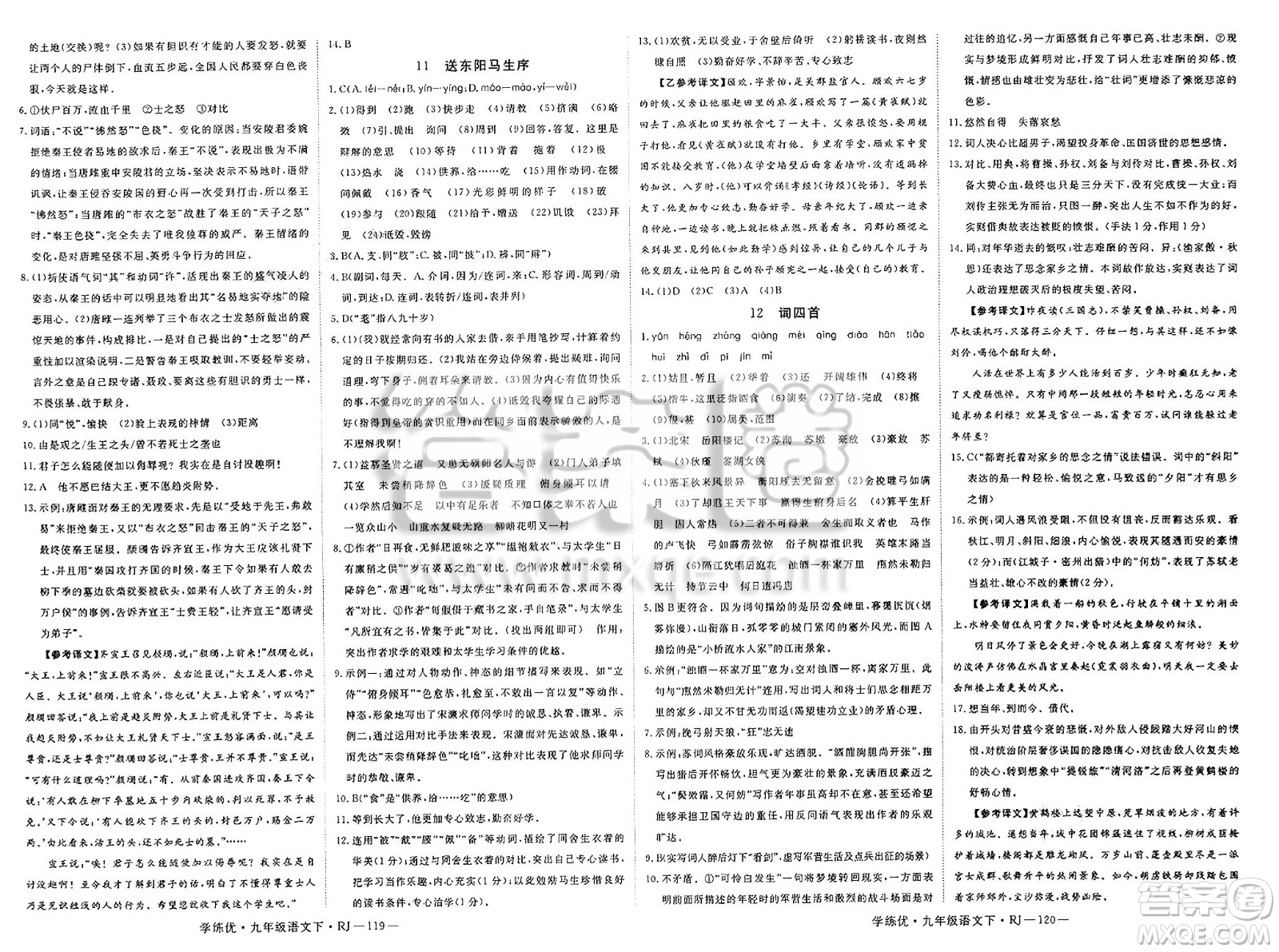 延邊大學(xué)出版社2025年春優(yōu)翼學(xué)練優(yōu)九年級語文下冊人教版答案
