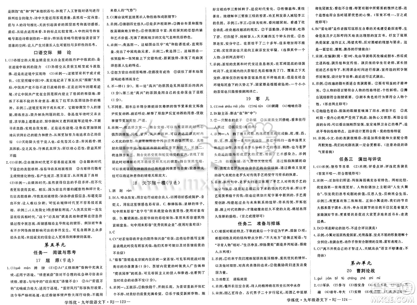 延邊大學(xué)出版社2025年春優(yōu)翼學(xué)練優(yōu)九年級語文下冊人教版答案