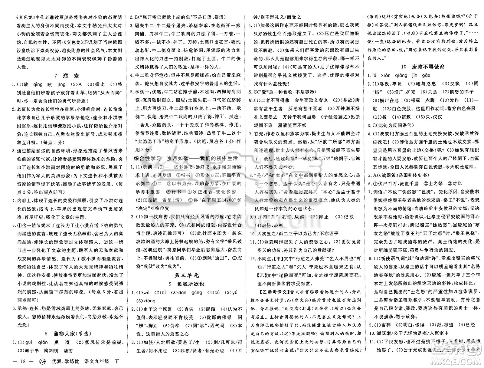 合肥工業(yè)大學(xué)出版社2025年春優(yōu)翼學(xué)練優(yōu)九年級語文下冊人教版安徽專版答案