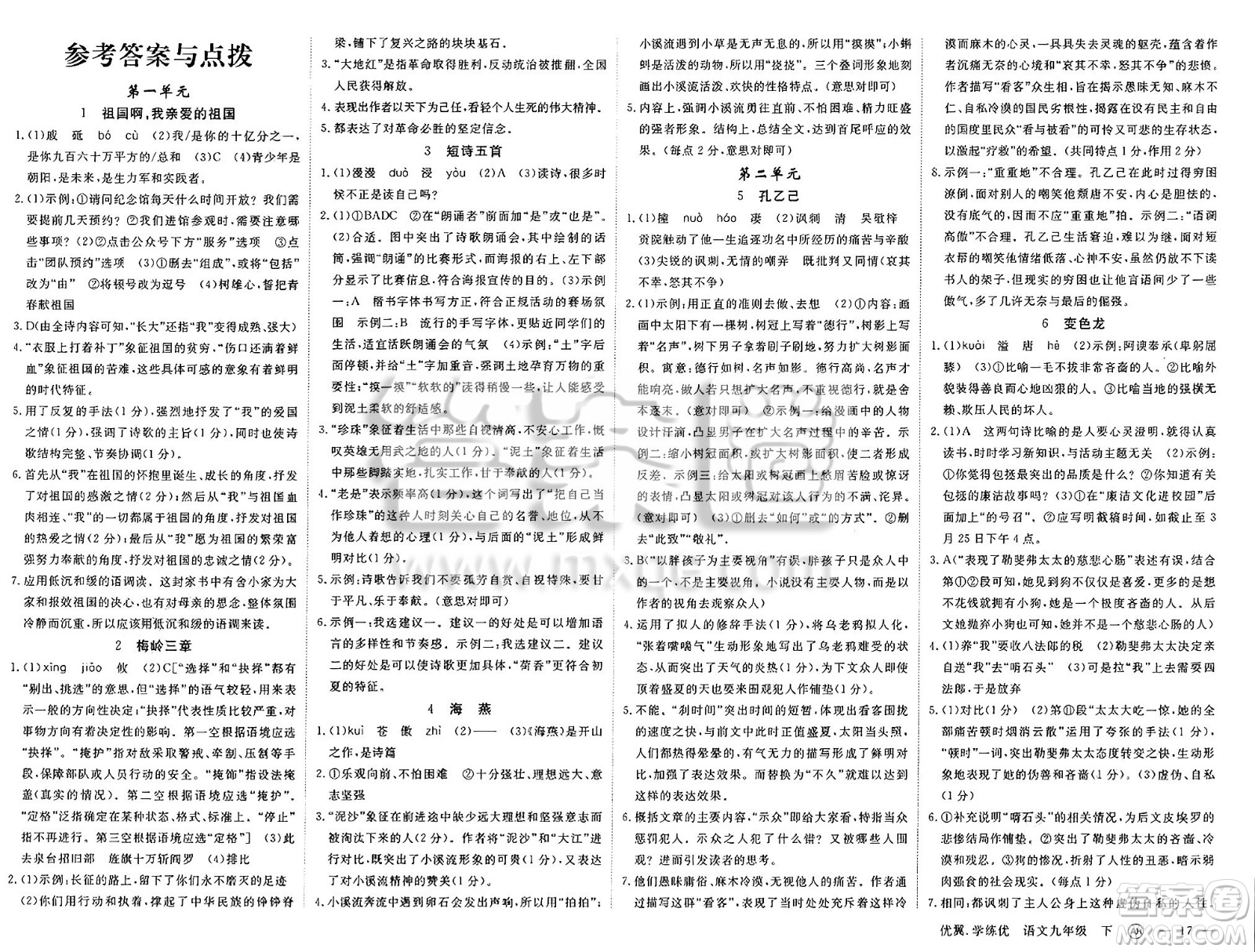 合肥工業(yè)大學(xué)出版社2025年春優(yōu)翼學(xué)練優(yōu)九年級語文下冊人教版安徽專版答案