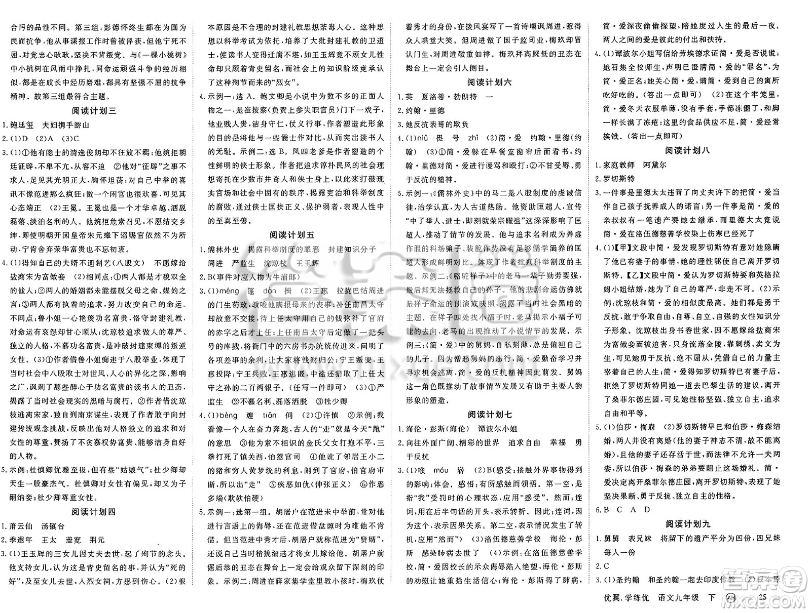 合肥工業(yè)大學(xué)出版社2025年春優(yōu)翼學(xué)練優(yōu)九年級語文下冊人教版安徽專版答案
