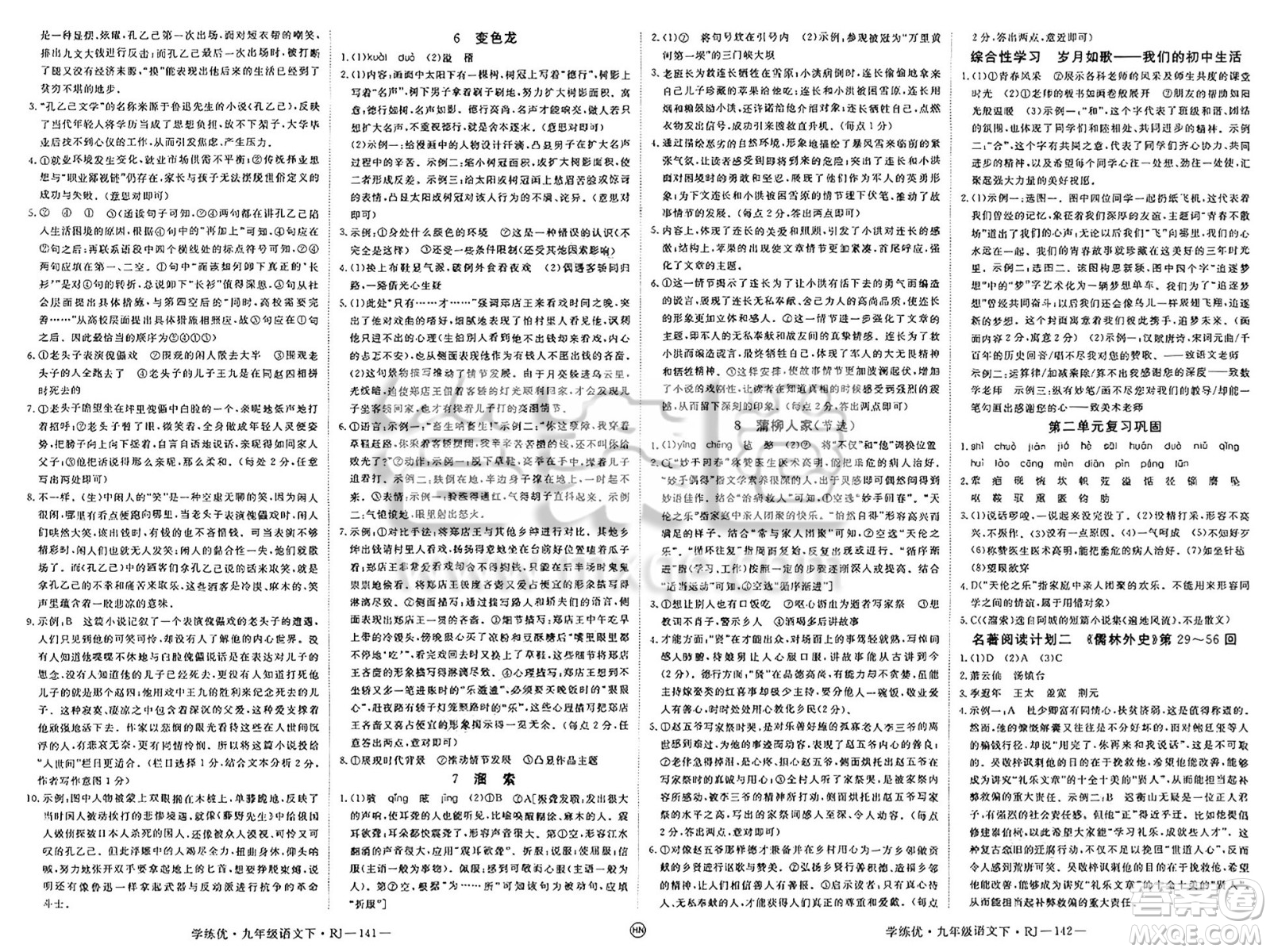 延邊大學(xué)出版社2025年春優(yōu)翼學(xué)練優(yōu)九年級語文下冊人教版河南專版答案