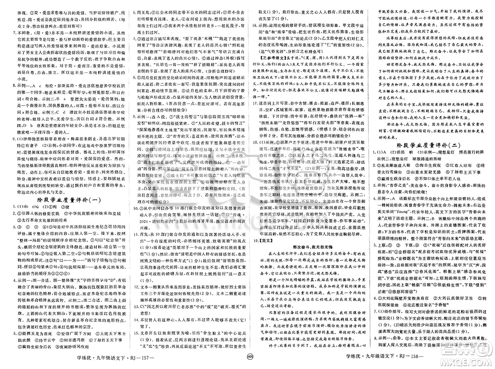 延邊大學(xué)出版社2025年春優(yōu)翼學(xué)練優(yōu)九年級語文下冊人教版河南專版答案