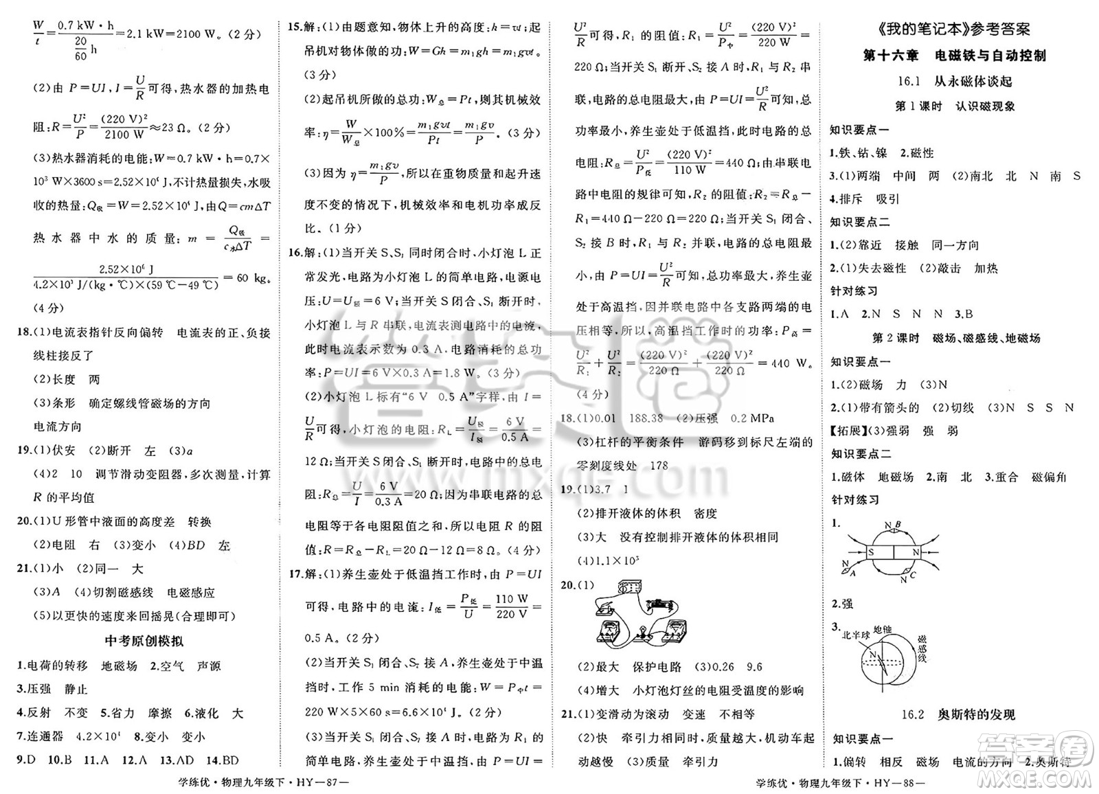 延邊大學出版社2025年春優(yōu)翼學練優(yōu)九年級物理下冊滬粵版答案