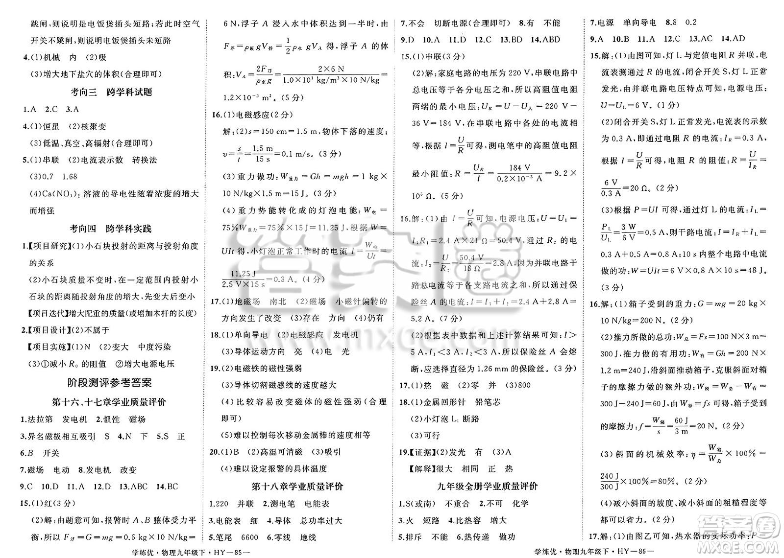 延邊大學出版社2025年春優(yōu)翼學練優(yōu)九年級物理下冊滬粵版答案