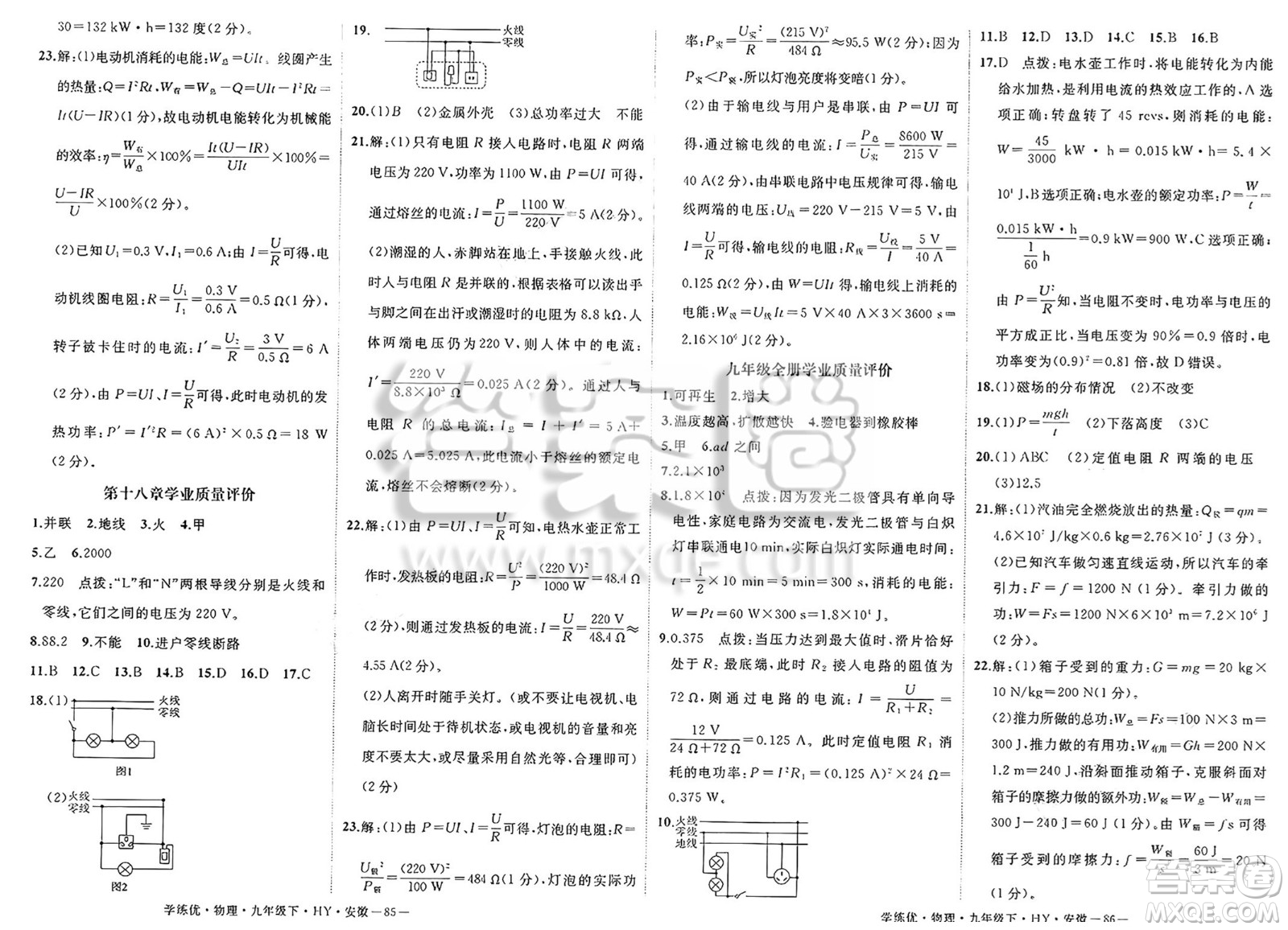 延邊大學(xué)出版社2025年春優(yōu)翼學(xué)練優(yōu)九年級物理下冊滬粵版安徽專版答案
