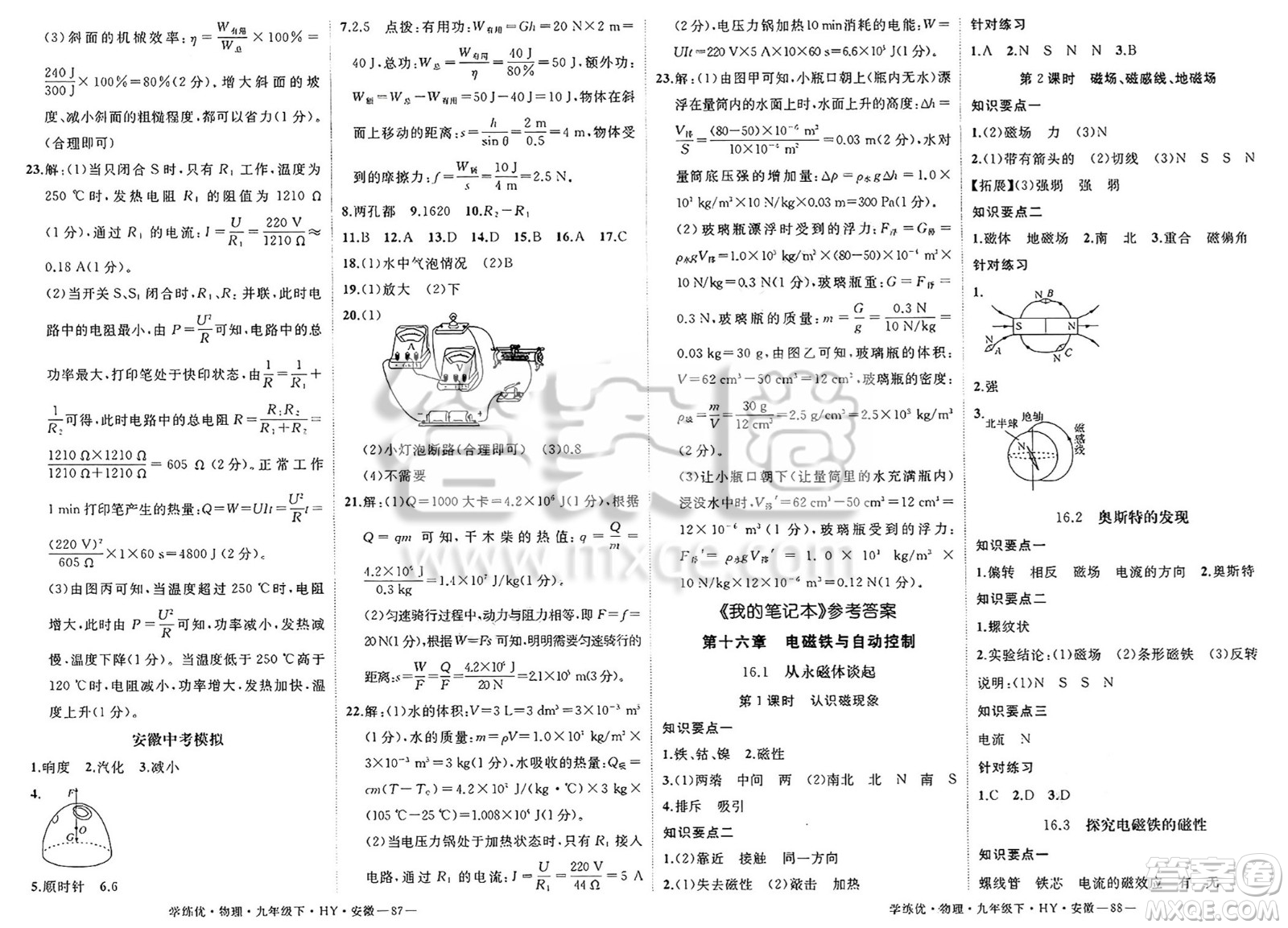 延邊大學(xué)出版社2025年春優(yōu)翼學(xué)練優(yōu)九年級物理下冊滬粵版安徽專版答案