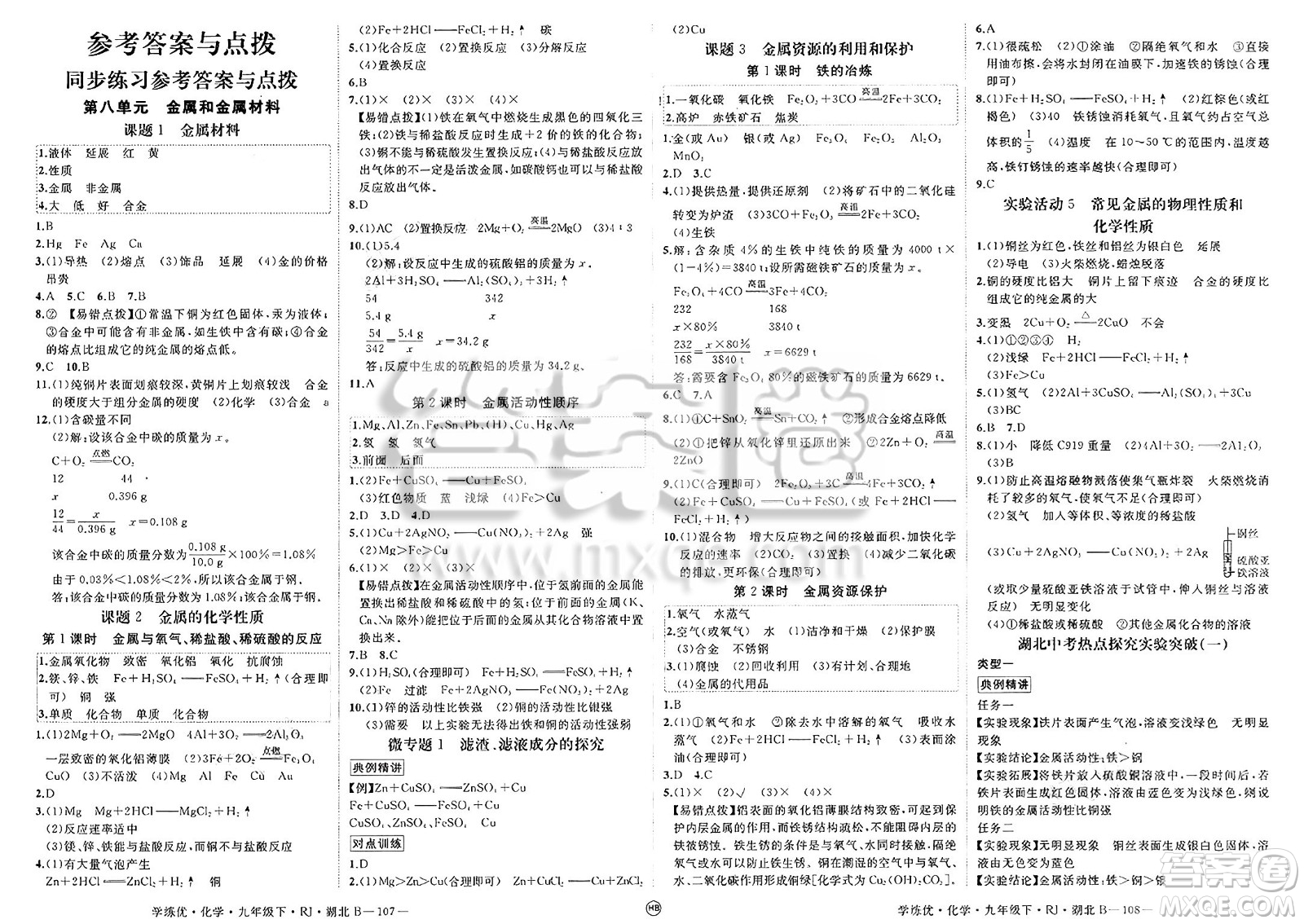 延邊大學(xué)出版社2025年春優(yōu)翼學(xué)練優(yōu)九年級(jí)化學(xué)下冊(cè)人教版湖北專版答案
