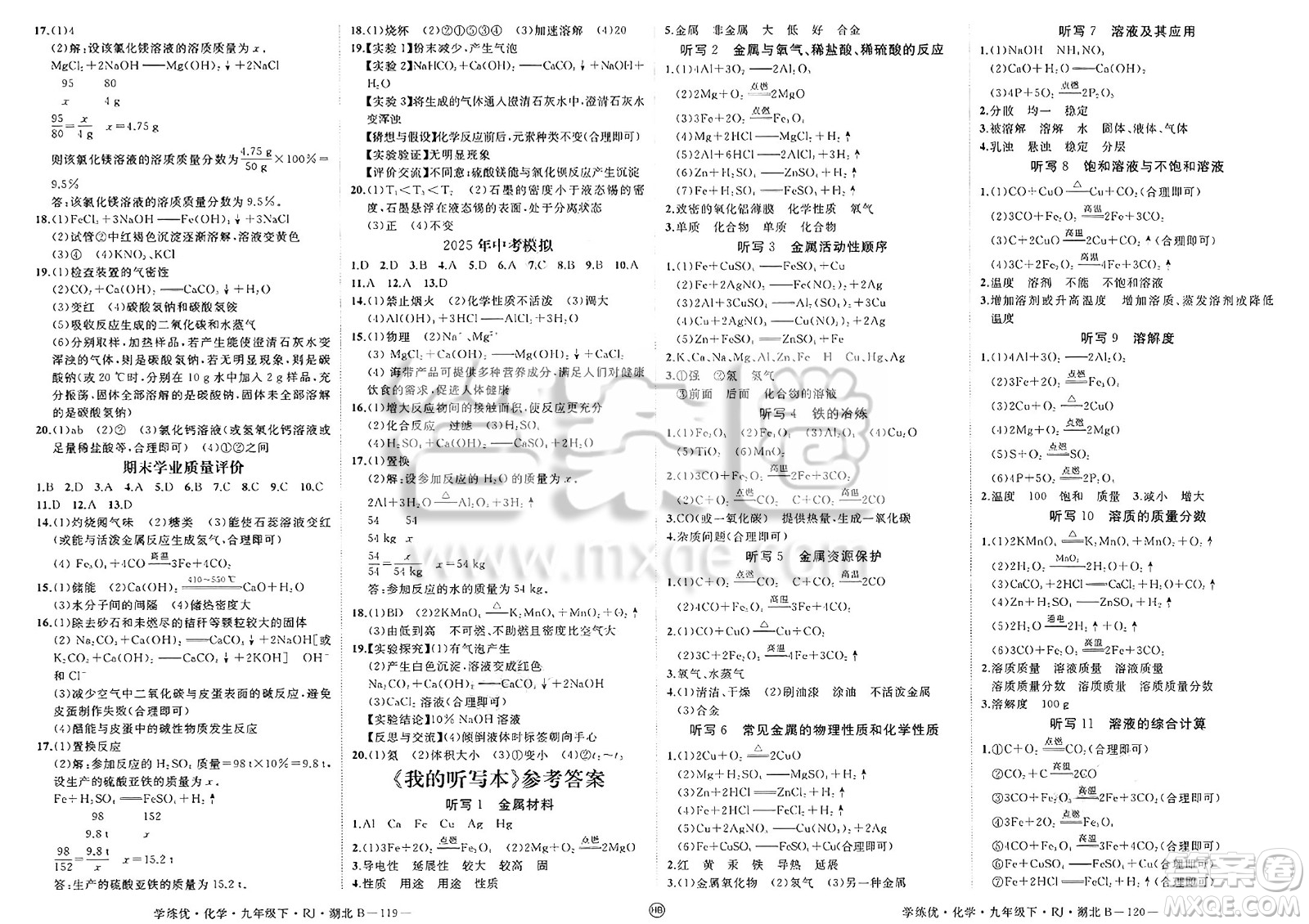 延邊大學(xué)出版社2025年春優(yōu)翼學(xué)練優(yōu)九年級(jí)化學(xué)下冊(cè)人教版湖北專版答案