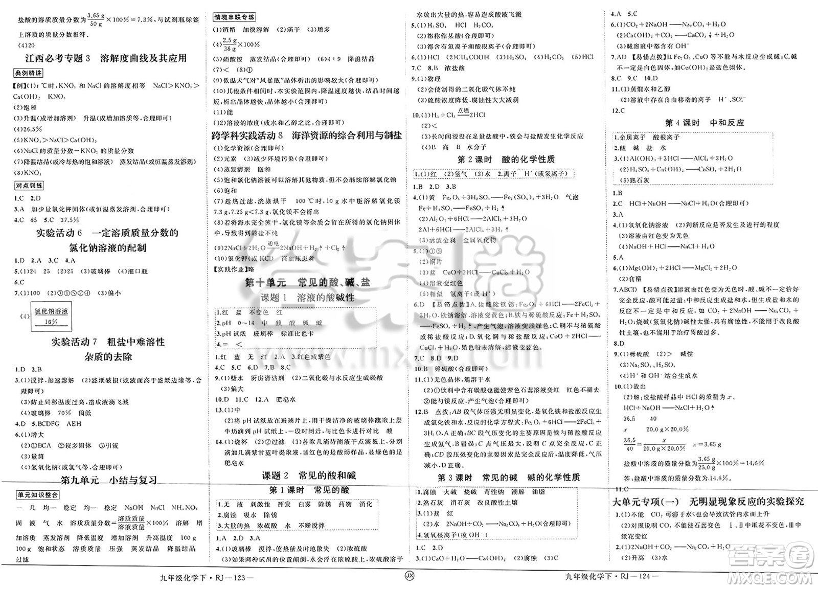 延邊大學(xué)出版社2025年春優(yōu)翼學(xué)練優(yōu)九年級化學(xué)下冊人教版江西專版答案