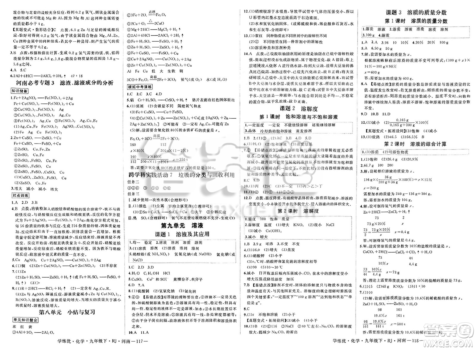 延邊大學(xué)出版社2025年春優(yōu)翼學(xué)練優(yōu)九年級化學(xué)下冊人教版河南專版答案