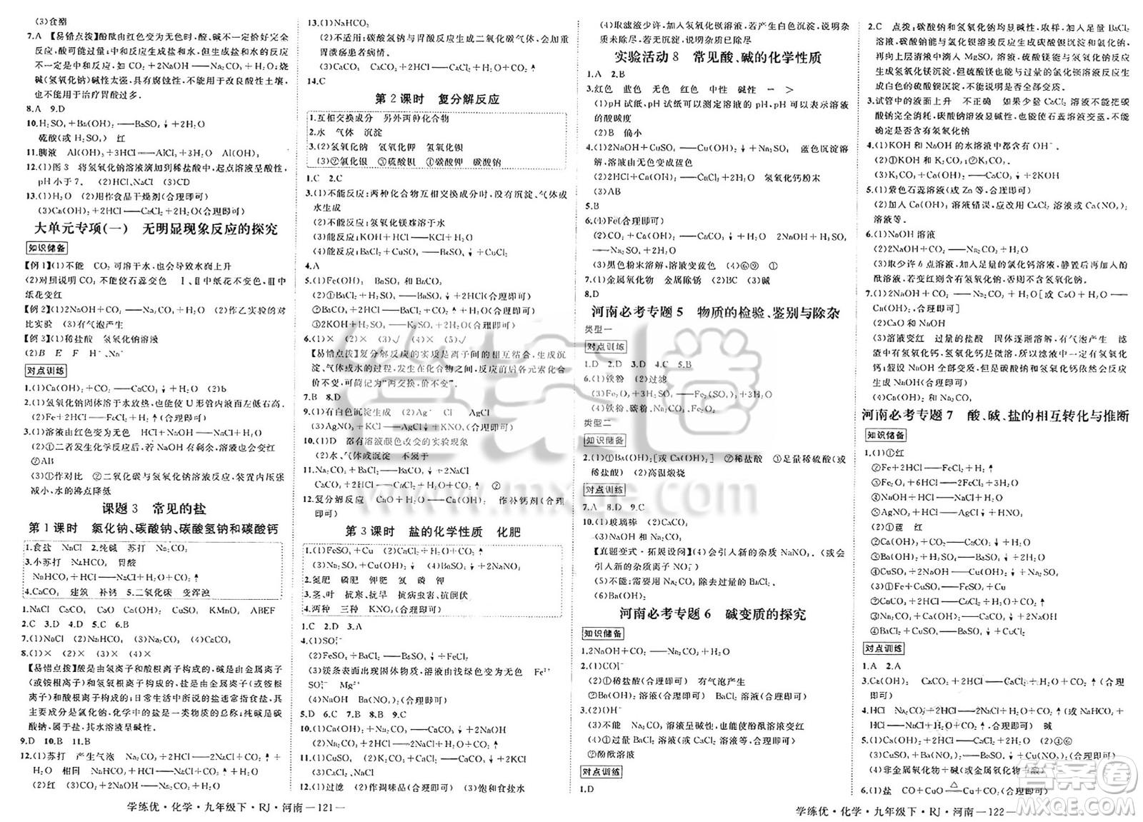 延邊大學(xué)出版社2025年春優(yōu)翼學(xué)練優(yōu)九年級化學(xué)下冊人教版河南專版答案