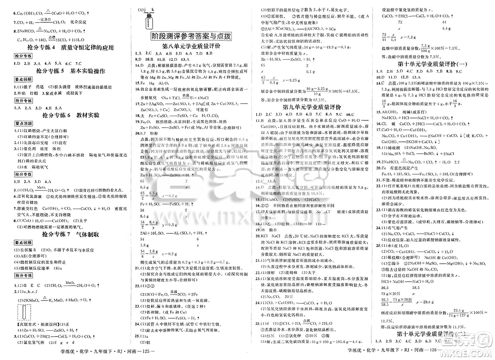 延邊大學(xué)出版社2025年春優(yōu)翼學(xué)練優(yōu)九年級化學(xué)下冊人教版河南專版答案