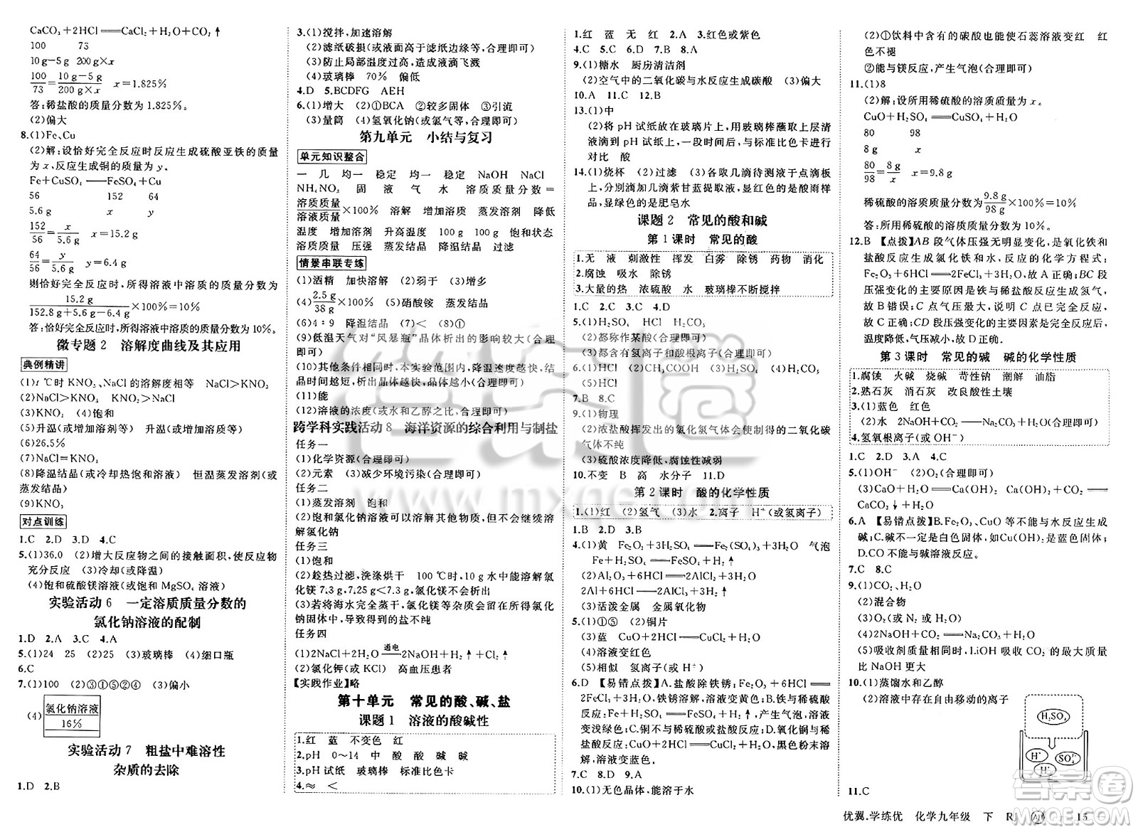 合肥工業(yè)大學(xué)出版社2025年春優(yōu)翼學(xué)練優(yōu)九年級(jí)化學(xué)下冊(cè)人教版安徽專版答案