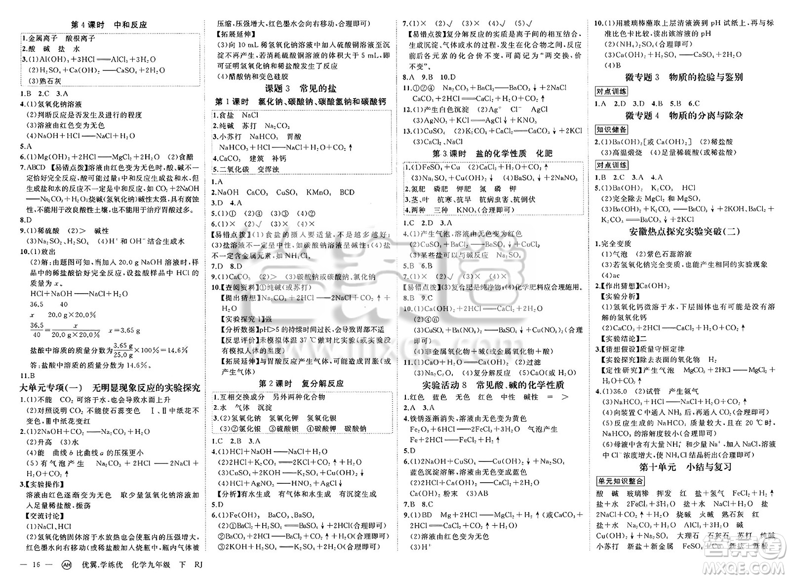 合肥工業(yè)大學(xué)出版社2025年春優(yōu)翼學(xué)練優(yōu)九年級(jí)化學(xué)下冊(cè)人教版安徽專版答案