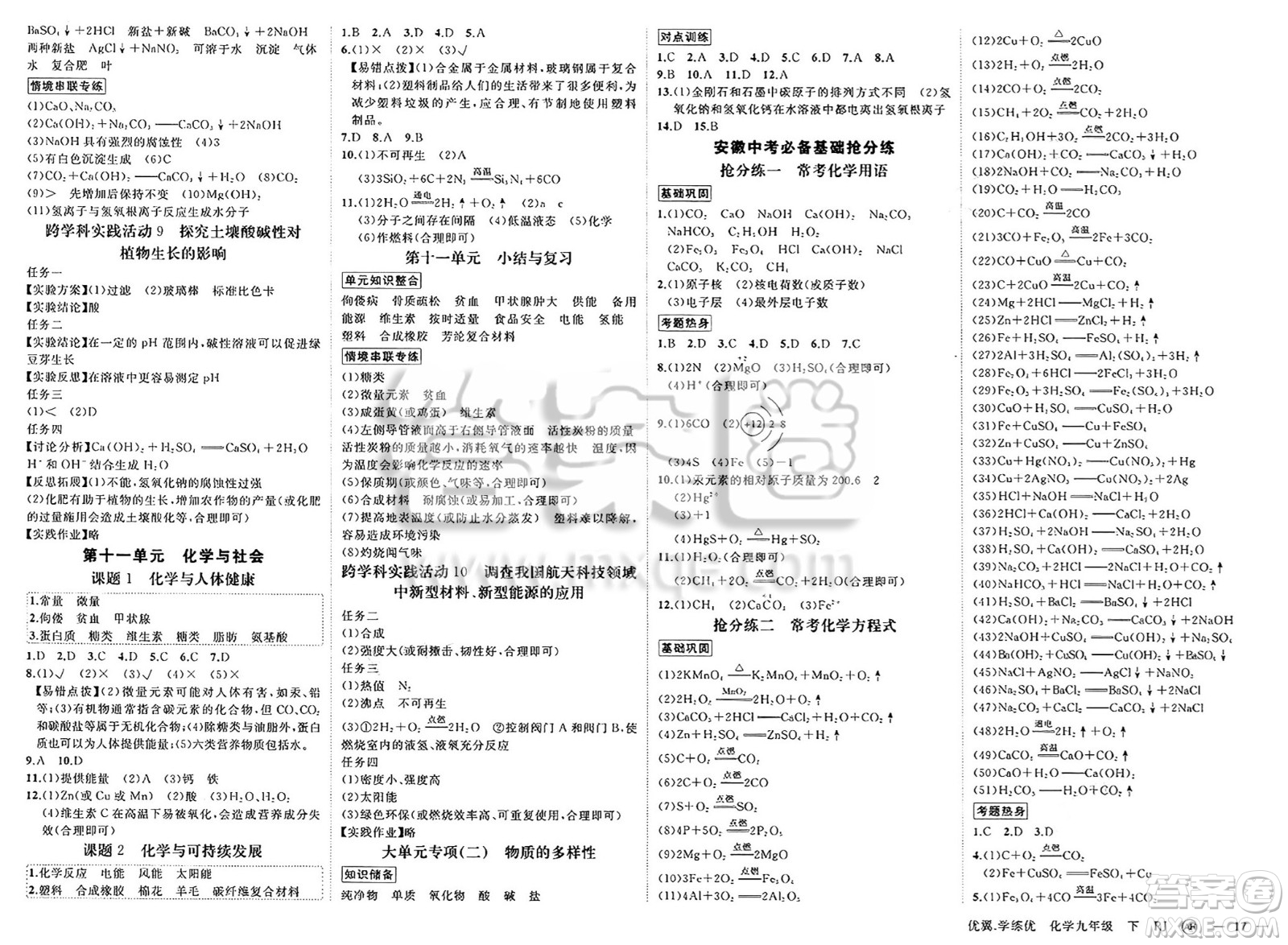 合肥工業(yè)大學(xué)出版社2025年春優(yōu)翼學(xué)練優(yōu)九年級(jí)化學(xué)下冊(cè)人教版安徽專版答案