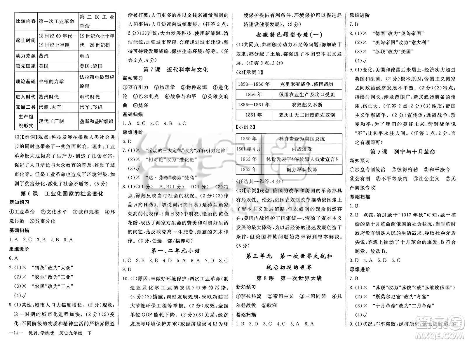 合肥工業(yè)大學(xué)出版社2025年春優(yōu)翼學(xué)練優(yōu)九年級歷史下冊通用版答案