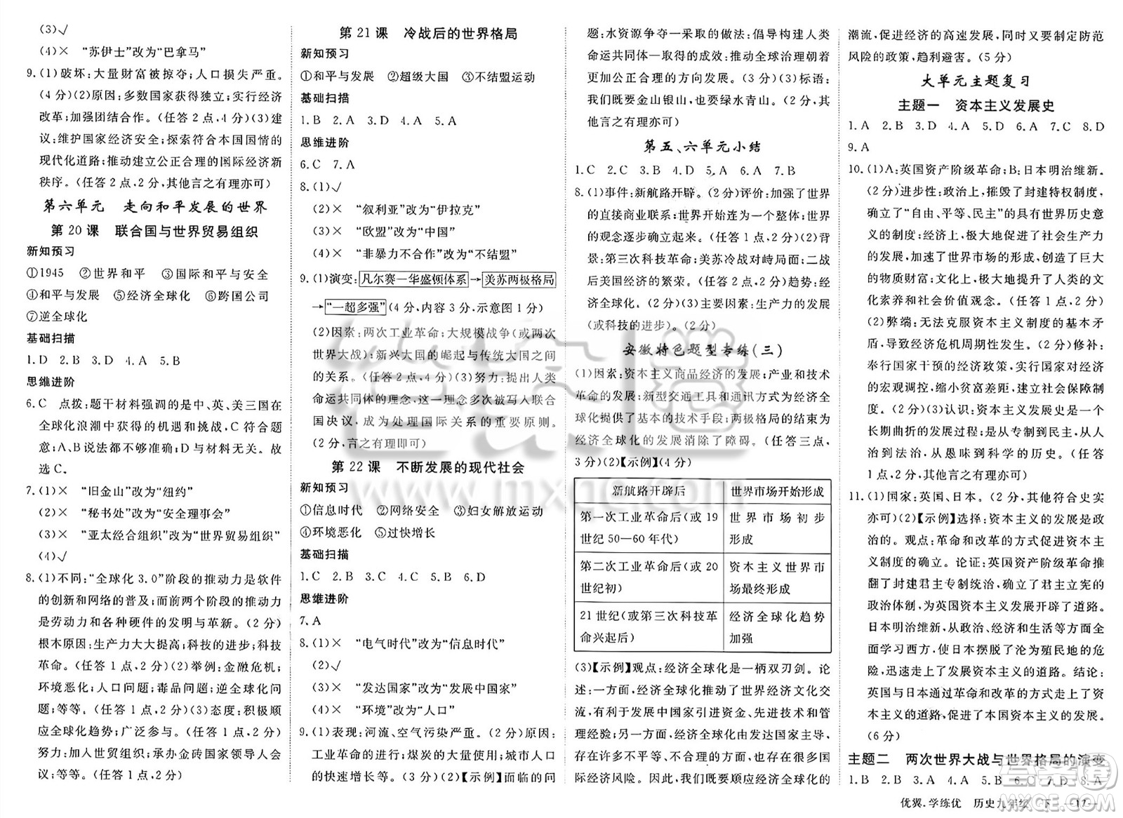 合肥工業(yè)大學(xué)出版社2025年春優(yōu)翼學(xué)練優(yōu)九年級歷史下冊通用版答案