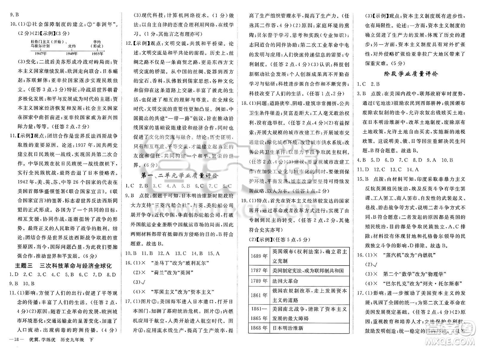 合肥工業(yè)大學(xué)出版社2025年春優(yōu)翼學(xué)練優(yōu)九年級歷史下冊通用版答案