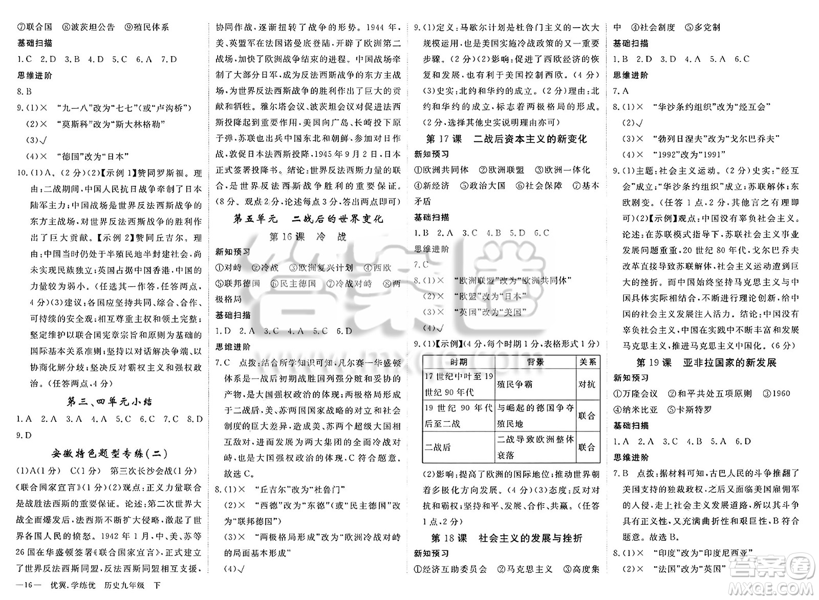 合肥工業(yè)大學(xué)出版社2025年春優(yōu)翼學(xué)練優(yōu)九年級歷史下冊通用版答案