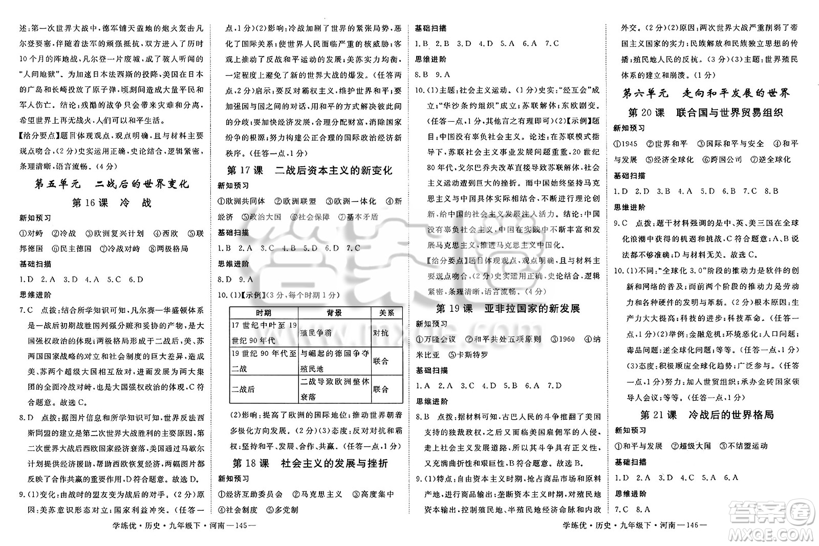 延邊大學(xué)出版社2025年春優(yōu)翼學(xué)練優(yōu)九年級歷史下冊人教版河南專版答案