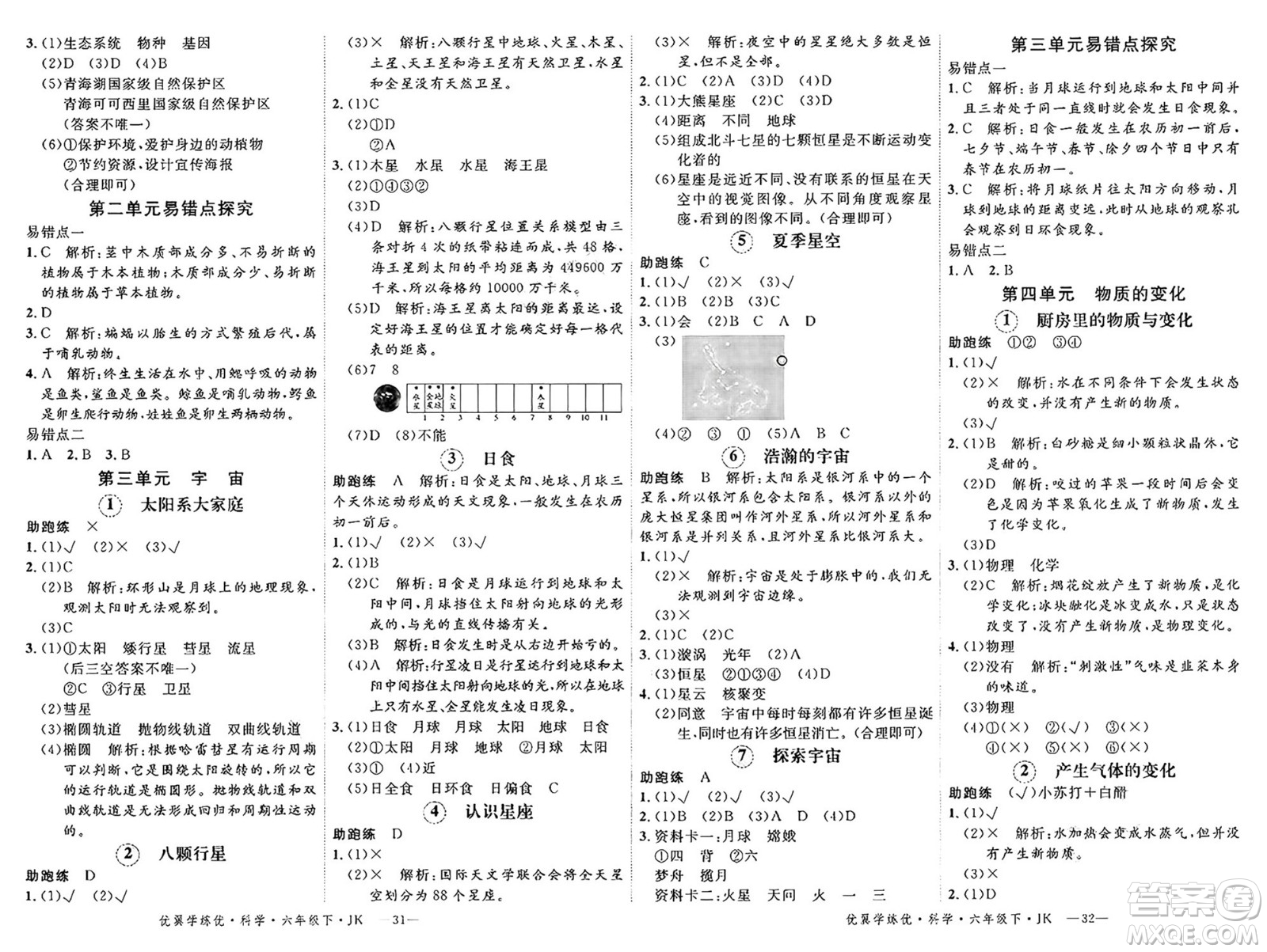 湖南大學出版社2025年春優(yōu)翼學練優(yōu)六年級科學下冊教科版答案