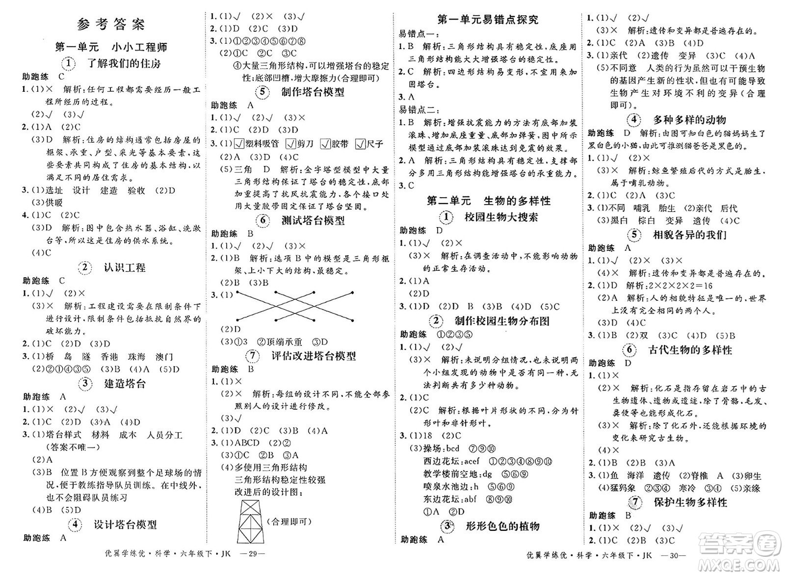 湖南大學出版社2025年春優(yōu)翼學練優(yōu)六年級科學下冊教科版答案