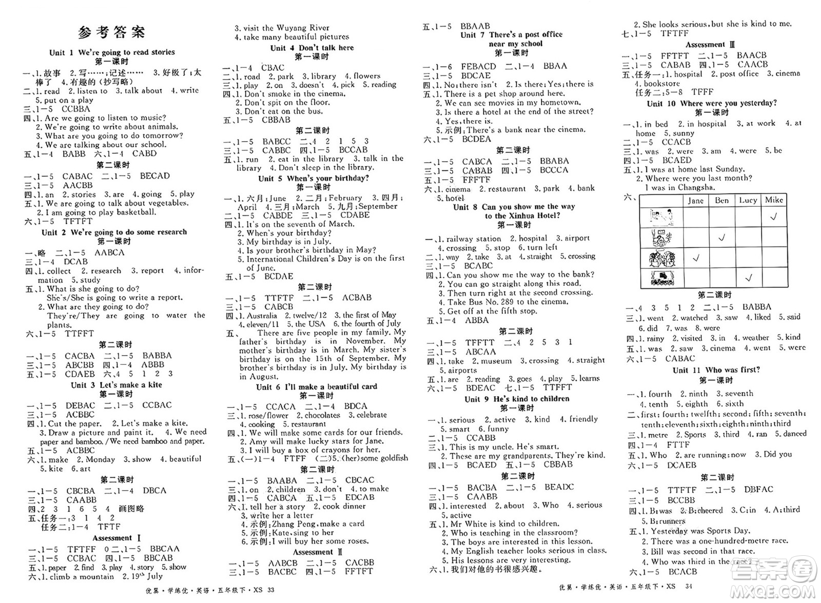 湖南大學出版社2025年春優(yōu)翼學練優(yōu)五年級英語下冊西師版答案