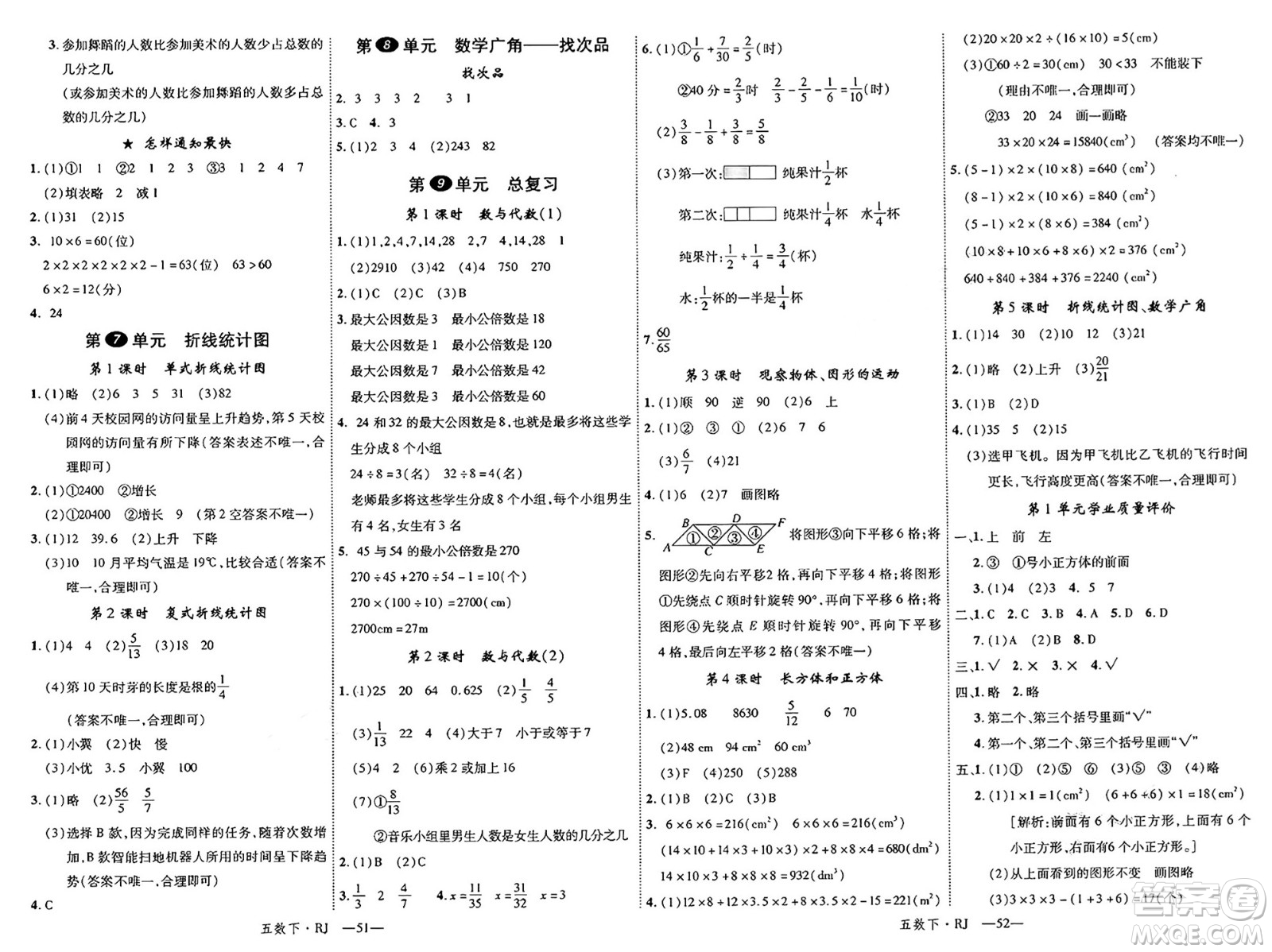 延邊大學出版社2025年春優(yōu)翼學練優(yōu)五年級數(shù)學下冊人教版答案
