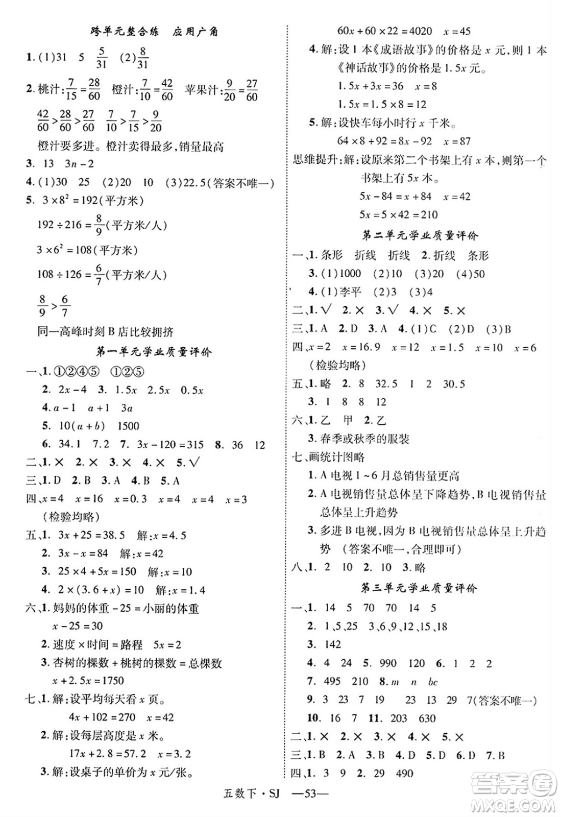 延邊大學出版社2025年春優(yōu)翼學練優(yōu)五年級數(shù)學下冊蘇教版答案