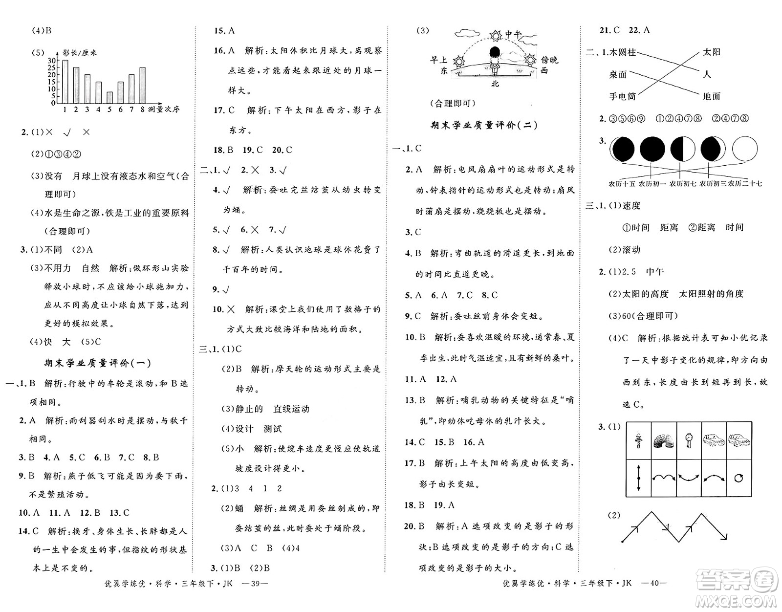 湖南大學(xué)出版社2025年春優(yōu)翼學(xué)練優(yōu)三年級科學(xué)下冊教科版答案