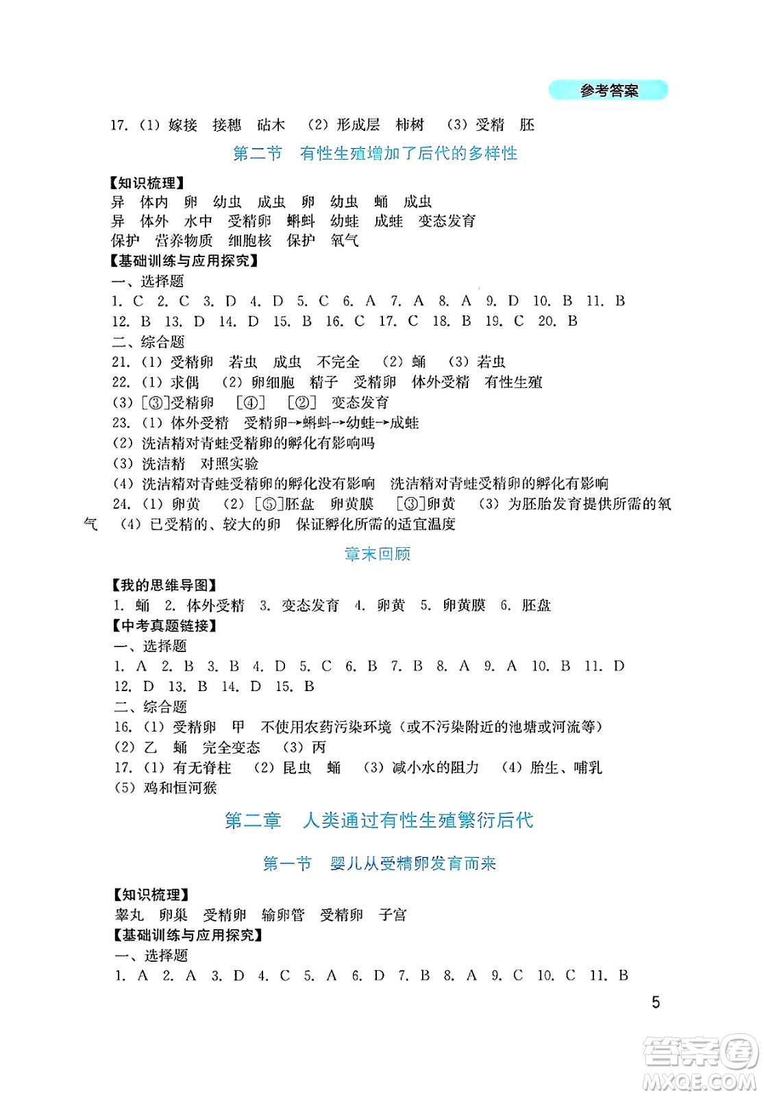四川教育出版社2025年春新課程實踐與探究叢書七年級生物下冊濟南版答案