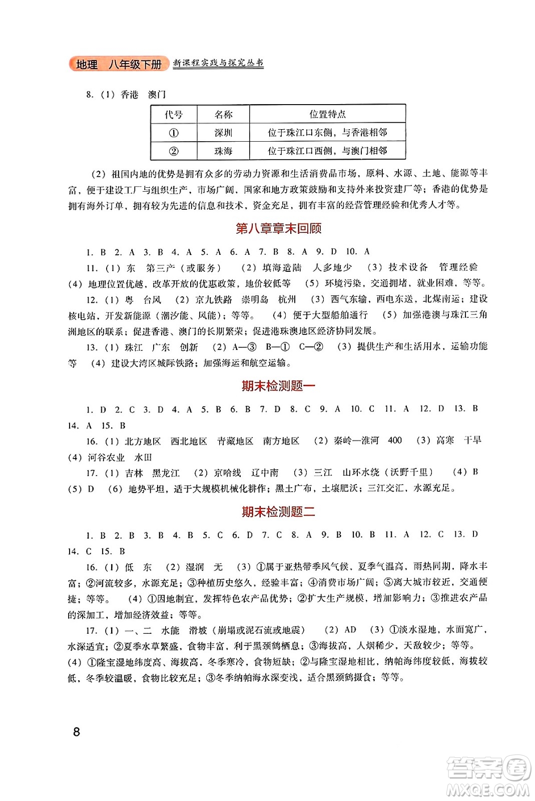 四川教育出版社2025年春新課程實(shí)踐與探究叢書八年級(jí)地理下冊(cè)粵人版答案