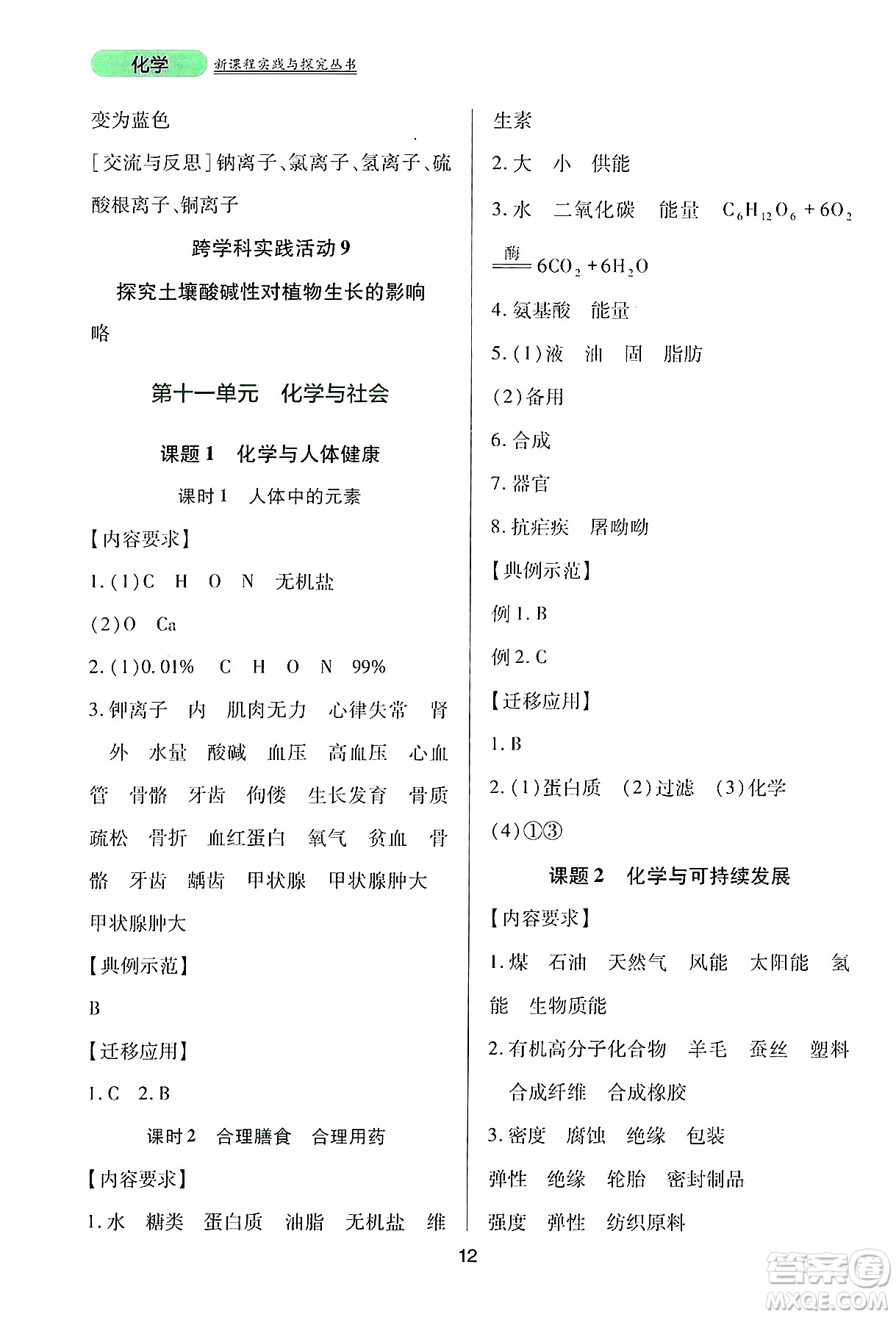 四川教育出版社2025年春新課程實踐與探究叢書九年級化學(xué)下冊人教版答案
