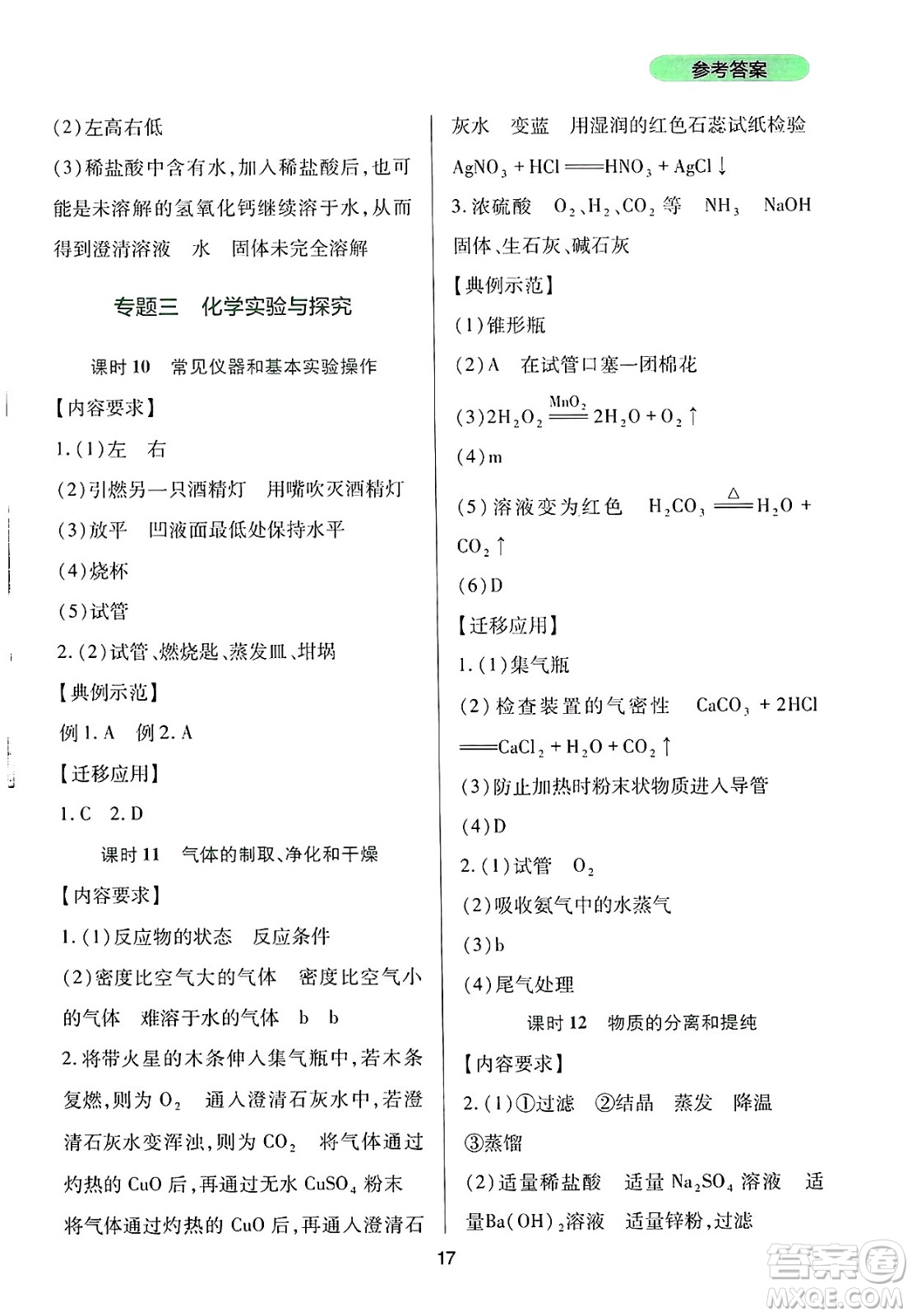 四川教育出版社2025年春新課程實踐與探究叢書九年級化學(xué)下冊人教版答案