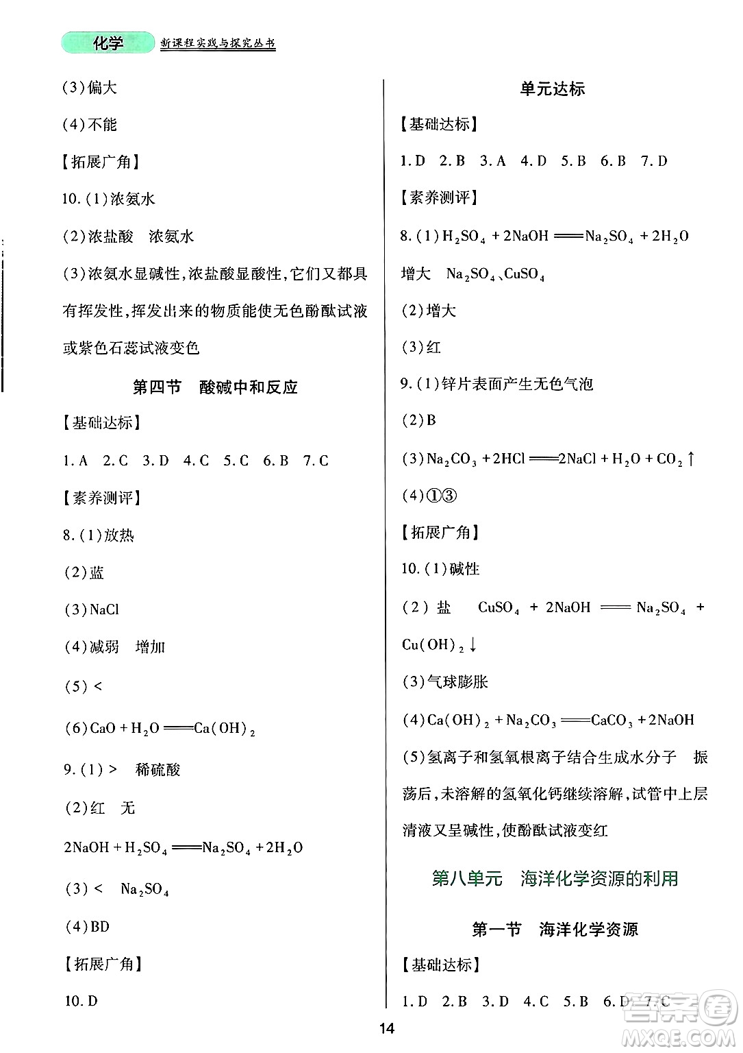 四川教育出版社2025年春新課程實(shí)踐與探究叢書(shū)九年級(jí)化學(xué)下冊(cè)魯教版答案
