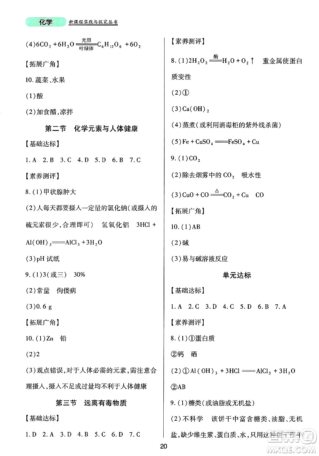 四川教育出版社2025年春新課程實(shí)踐與探究叢書(shū)九年級(jí)化學(xué)下冊(cè)魯教版答案