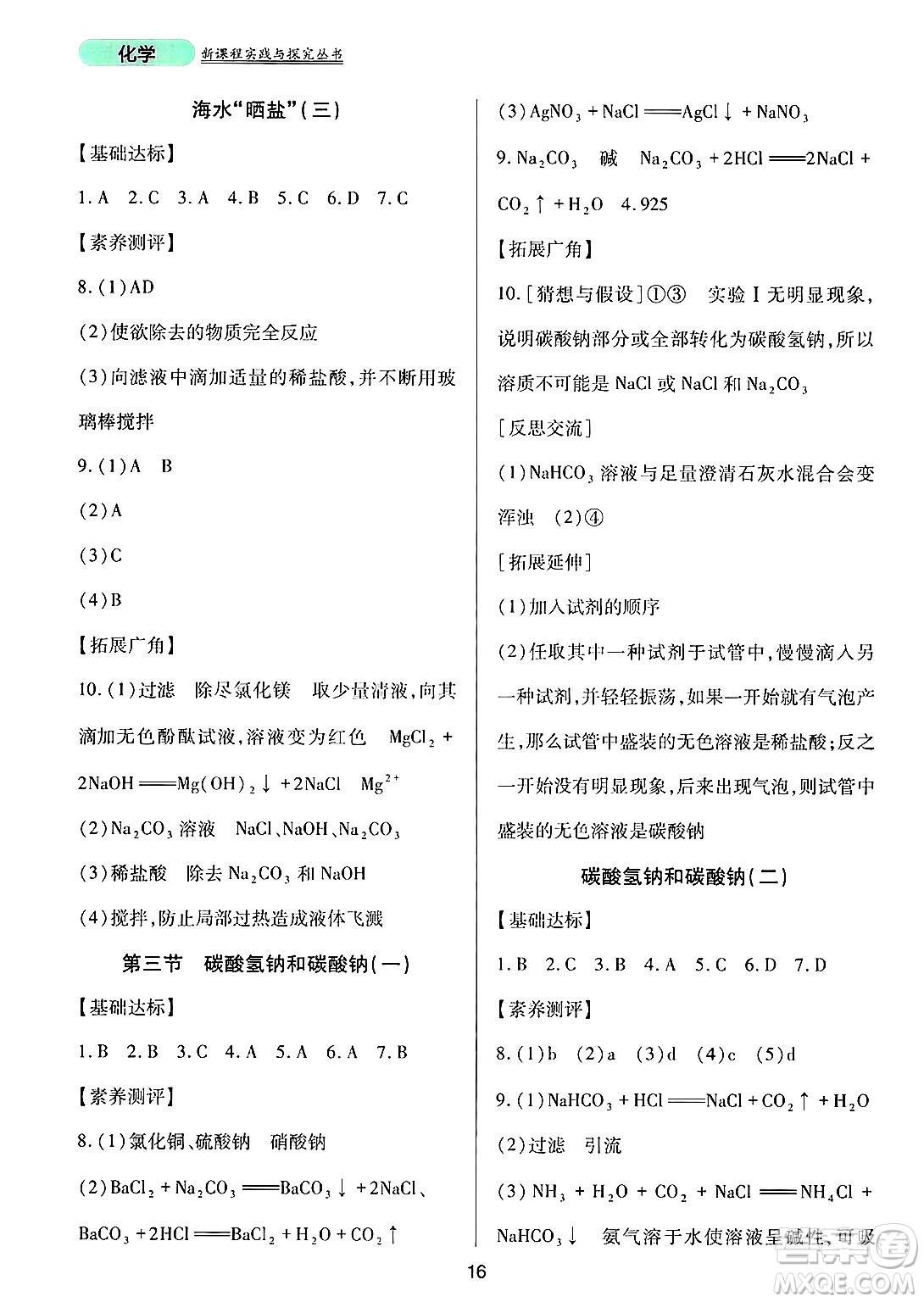 四川教育出版社2025年春新課程實(shí)踐與探究叢書(shū)九年級(jí)化學(xué)下冊(cè)魯教版答案