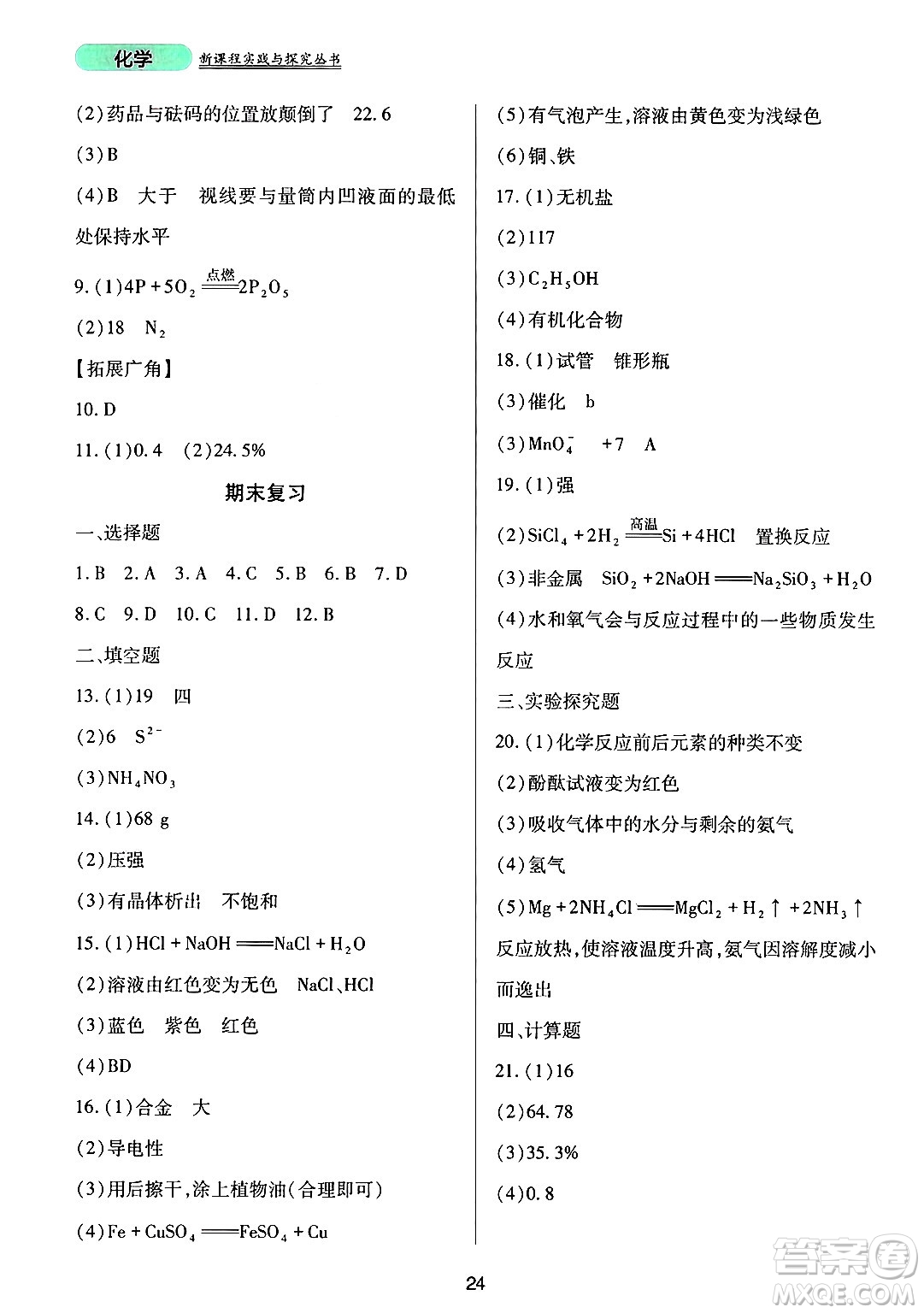 四川教育出版社2025年春新課程實(shí)踐與探究叢書(shū)九年級(jí)化學(xué)下冊(cè)魯教版答案
