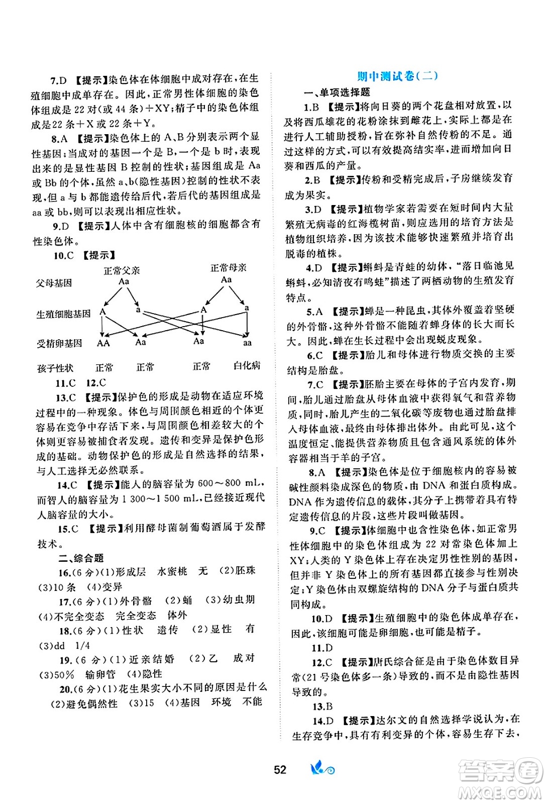 廣西師范大學(xué)出版社2025年春新課程學(xué)習(xí)與測(cè)評(píng)單元雙測(cè)八年級(jí)生物下冊(cè)C版冀教版答案