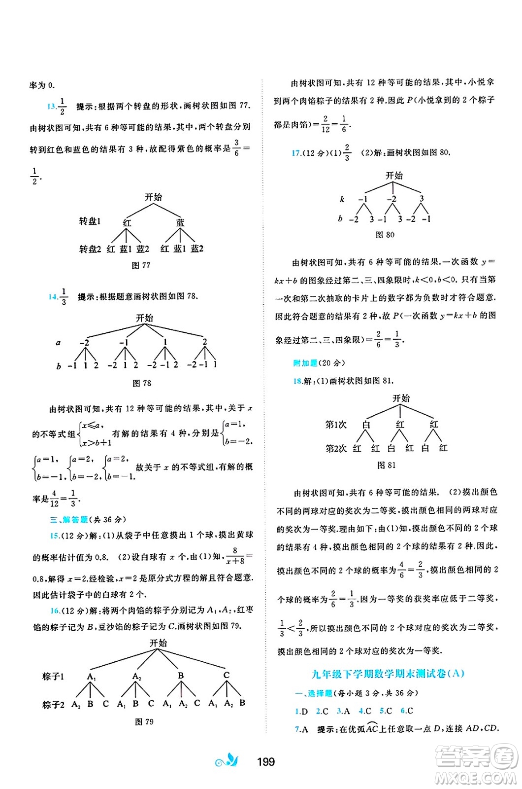 廣西師范大學(xué)出版社2025年春新課程學(xué)習(xí)與測評單元雙測九年級數(shù)學(xué)下冊C版滬科版答案