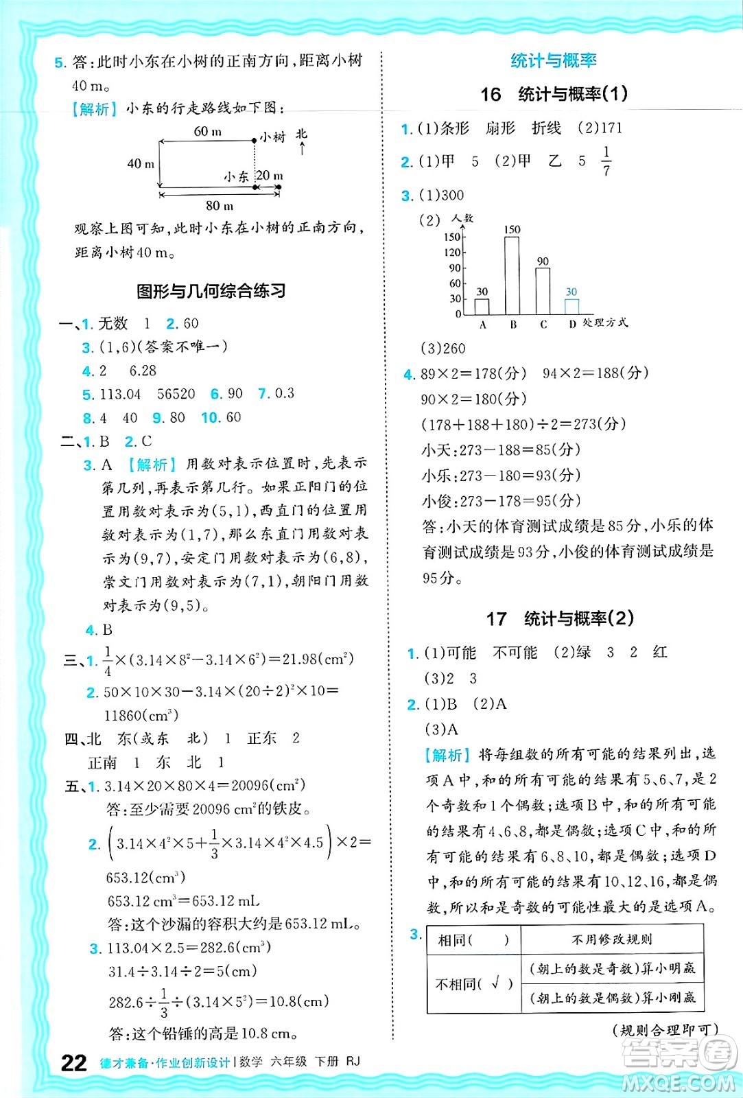 江西人民出版社2025年春王朝霞德才兼?zhèn)渥鳂I(yè)創(chuàng)新設(shè)計(jì)六年級(jí)數(shù)學(xué)下冊(cè)人教版答案